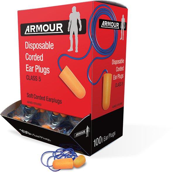 Armour Disposable Bullet Ear Plugs with Cord - Class 5 Hearing Protection (100 Pack) - Perfect for Shooting Range, Construction Work & Noise Reduction