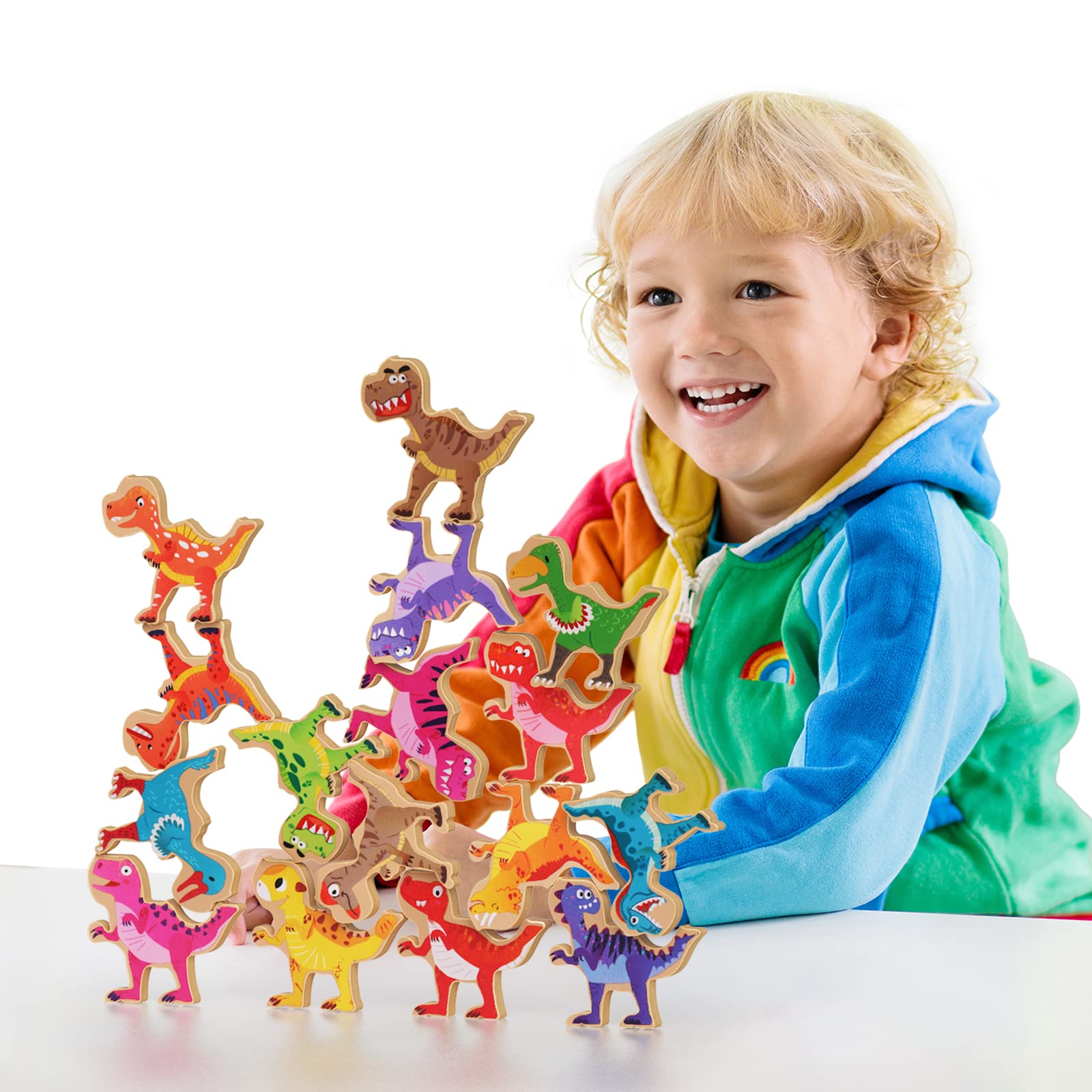 JACATO Wooden Stacking Dinosaur Toys for Kids Ages 2-6 | Montessori Learning Toys for Toddlers & Preschoolers | Educational Dinosaur Gifts for Boys & Girls | Perfect for Christmas, Birthday & Playtime Learning Activities