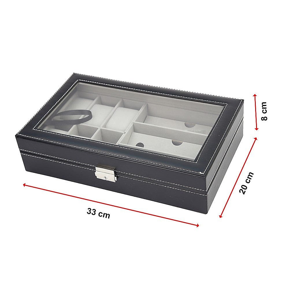 6+3 Grid PU Leather Watch & Sunglass Display Case - Eyeglasses Storage Organizer for Retail Stores, Jewelry Shops and Home Use