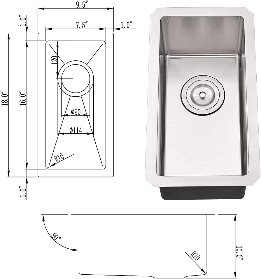 10x18 Inch Undermount Bar Sink - 16 Gauge Stainless Steel Small Wet Bar Prep Sink with Tight Radius for RV & Outdoor Kitchen - Includes Bottom Grid & Drain - Perfect for Compact Spaces, Entertaining & Food Prep