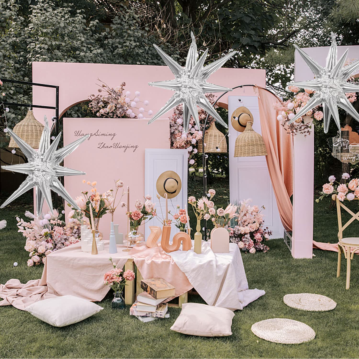 6 Pcs Silver Star Foil Balloons - 14-Pointed 3D Starburst Mylar Balloons 22 Inch for Christmas, Birthday, Wedding, Anniversary Party Decorations (Silver) | Perfect for Indoor & Outdoor Celebrations, Photo Backdrops, and Festive Events