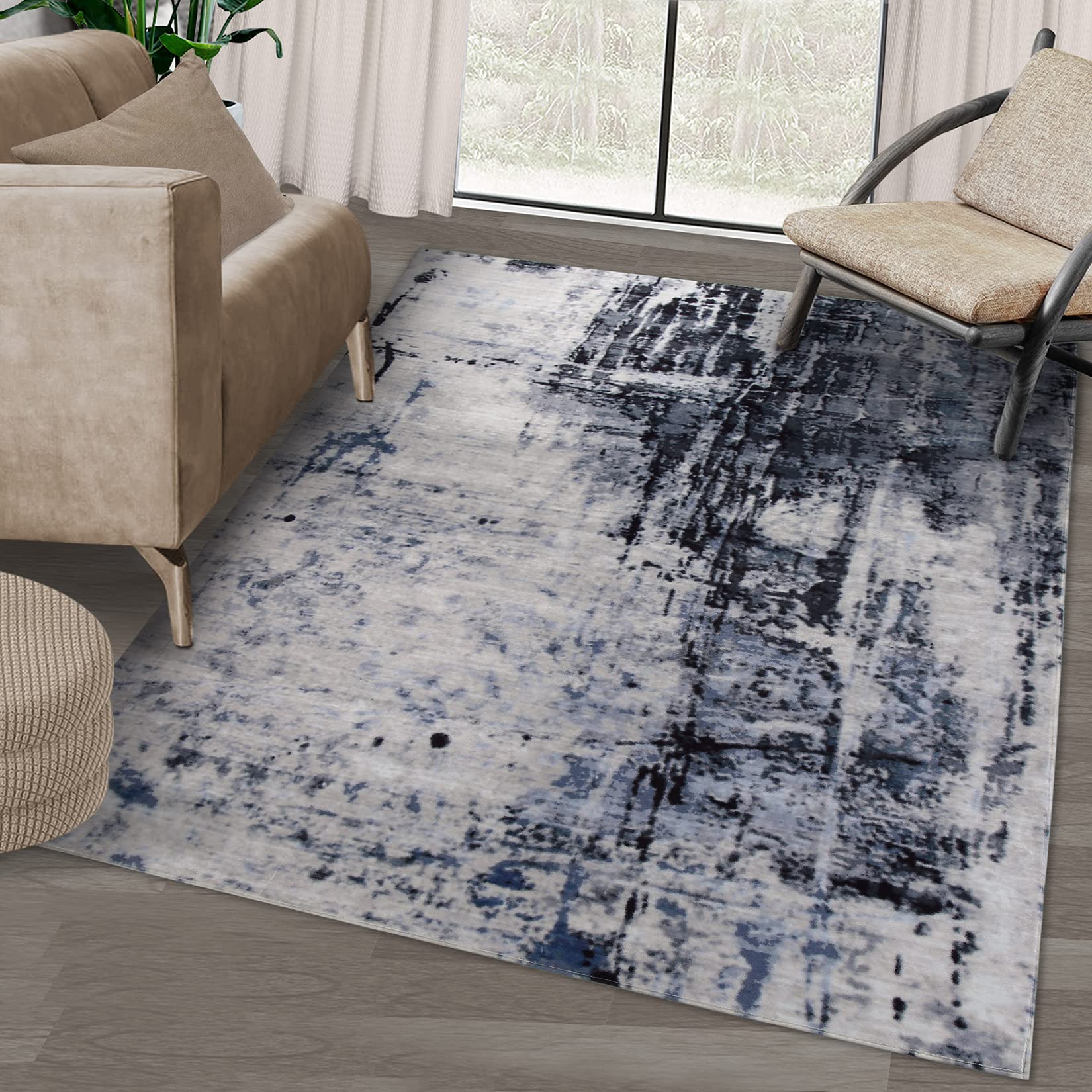 Abstract Modern Area Rug 4x6 - Farmhouse & Traditional Persian Style Neutral Decor Indoor Carpet for Living Room, Bedroom, Dining Room (Beige/Grey) | Soft & Durable Floor Covering for Home Decor, Cozy Comfort