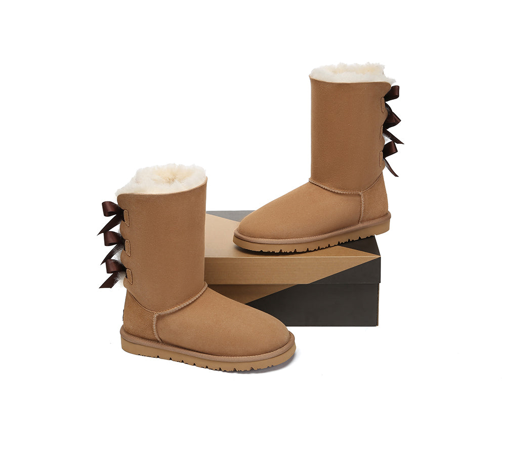 Australian Shepherd® Women's UGG Boots - Genuine Double-Faced Sheepskin with Wool Lining, Tall Back Bow - Cozy Winter Boots for Women | Perfect for Snow, Cold Weather & Indoor Comfort
