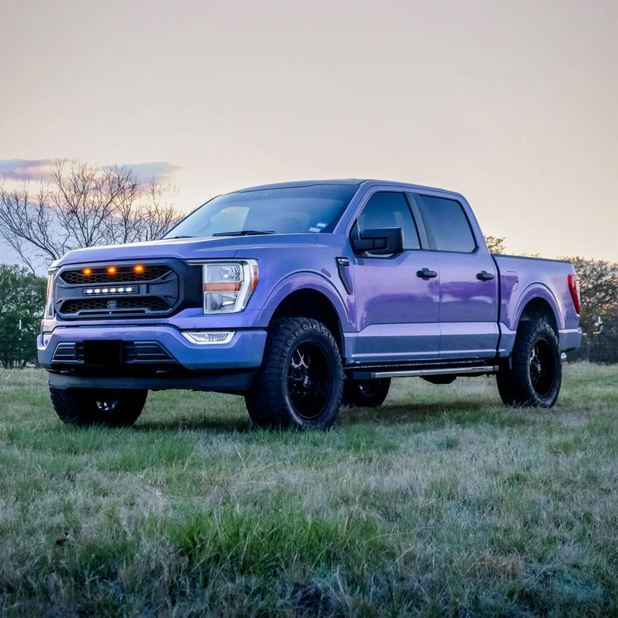 2021-2023 Ford F150 Front Grille Replacement - Matte Black Mesh Grill with Off-Road Lights (No Camera Hole) | Durable Aftermarket Upgrade for Enhanced Style & Off-Road Performance | Perfect for Truck Enthusiasts & Outdoor Adventures