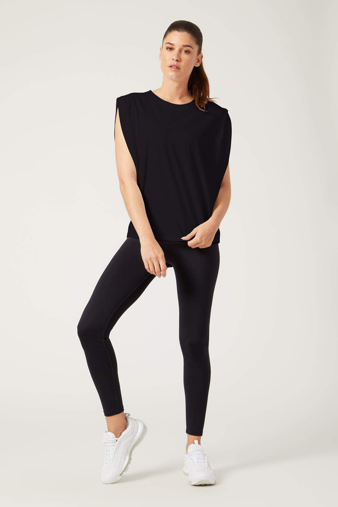 Fiona Women's Muscle Tee - Soft Stretch Black Workout Top for Gym, Yoga & Casual Wear