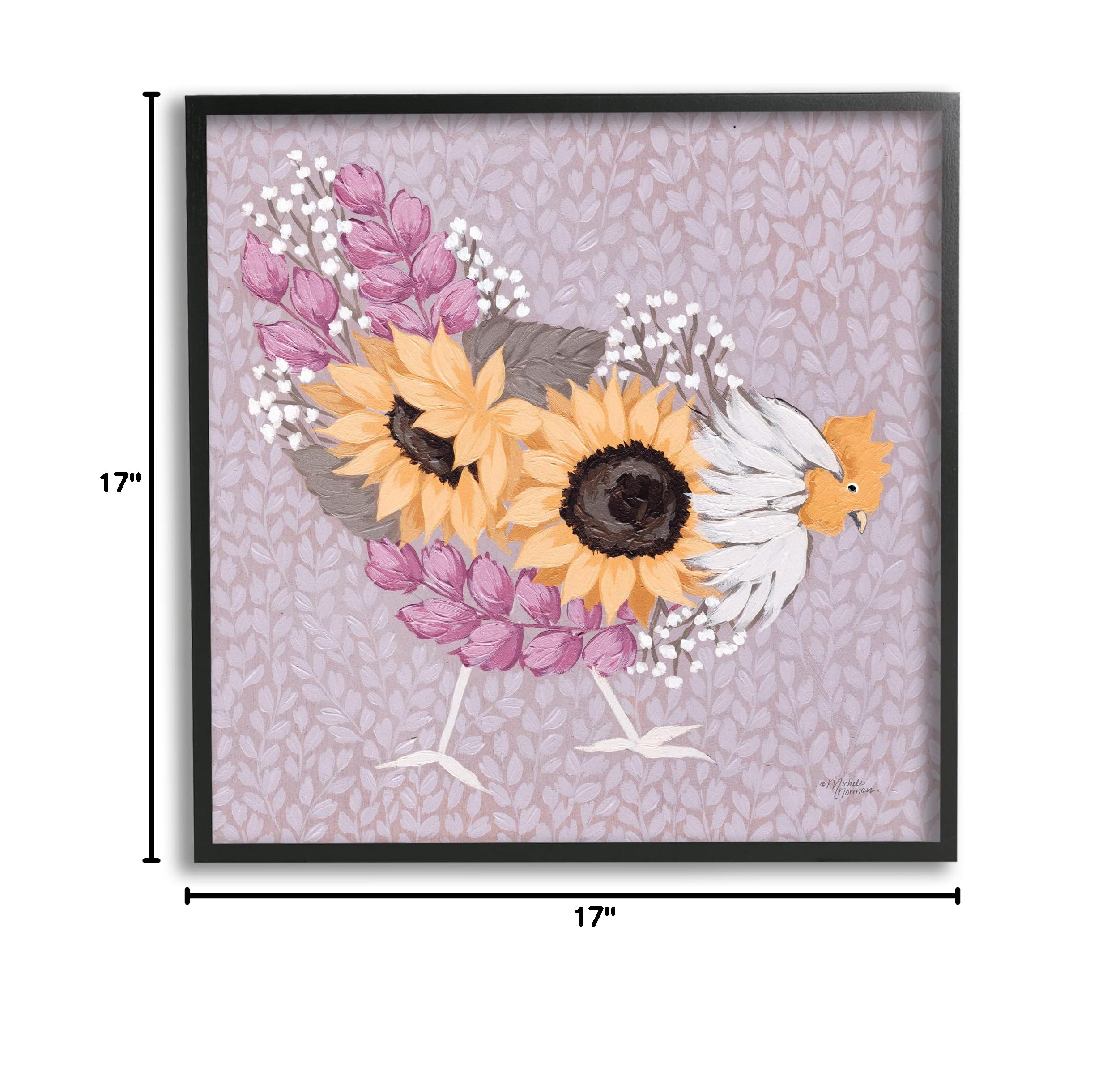 Stupell Industries Farmhouse Chicken & Hen Art Print - Michele Norman's Pink Sunflower Collage Design | Perfect for Kitchen Decor, Country Living & Farmhouse Style Home Accents