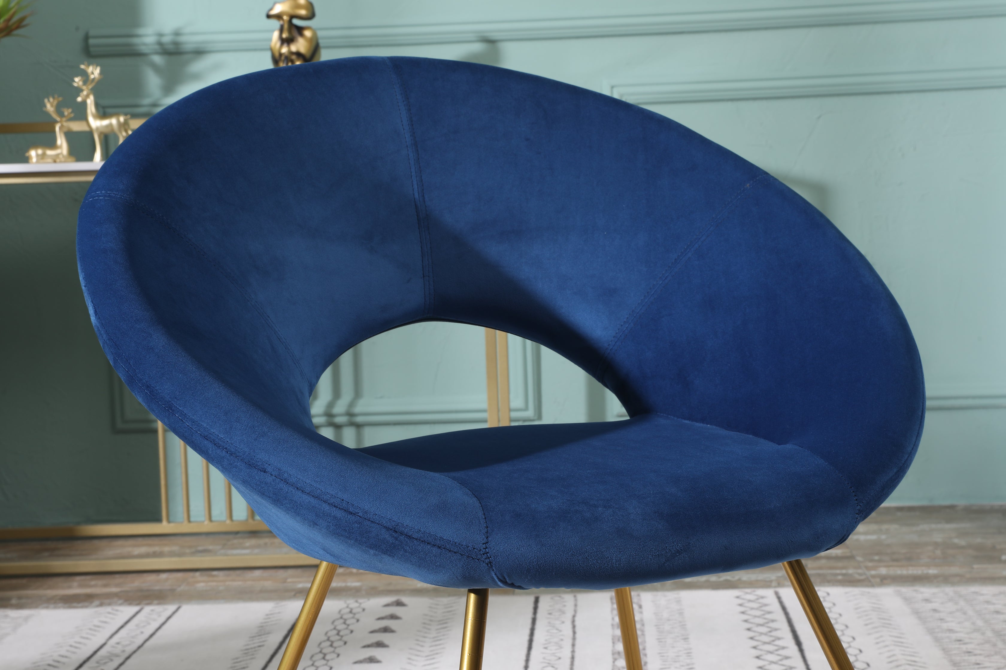 Roundhill Furniture Slatina Silky Velvet Upholstered Accent Chair - Blue Velvet with Gold Tone Metal Base for Living Room, Bedroom & Office Decor