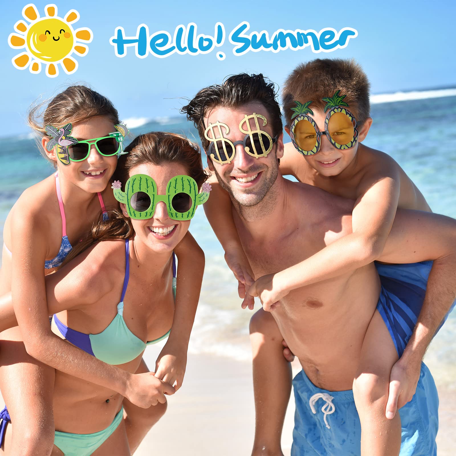 24 Pcs Hawaiian Luau Party Sunglasses - Funny Tropical Plastic Glasses for Beach Themed Parties, Photo Booth Props & Summer Vacation Accessories - Perfect for Luau Events, Pool Parties & Tropical Getaways