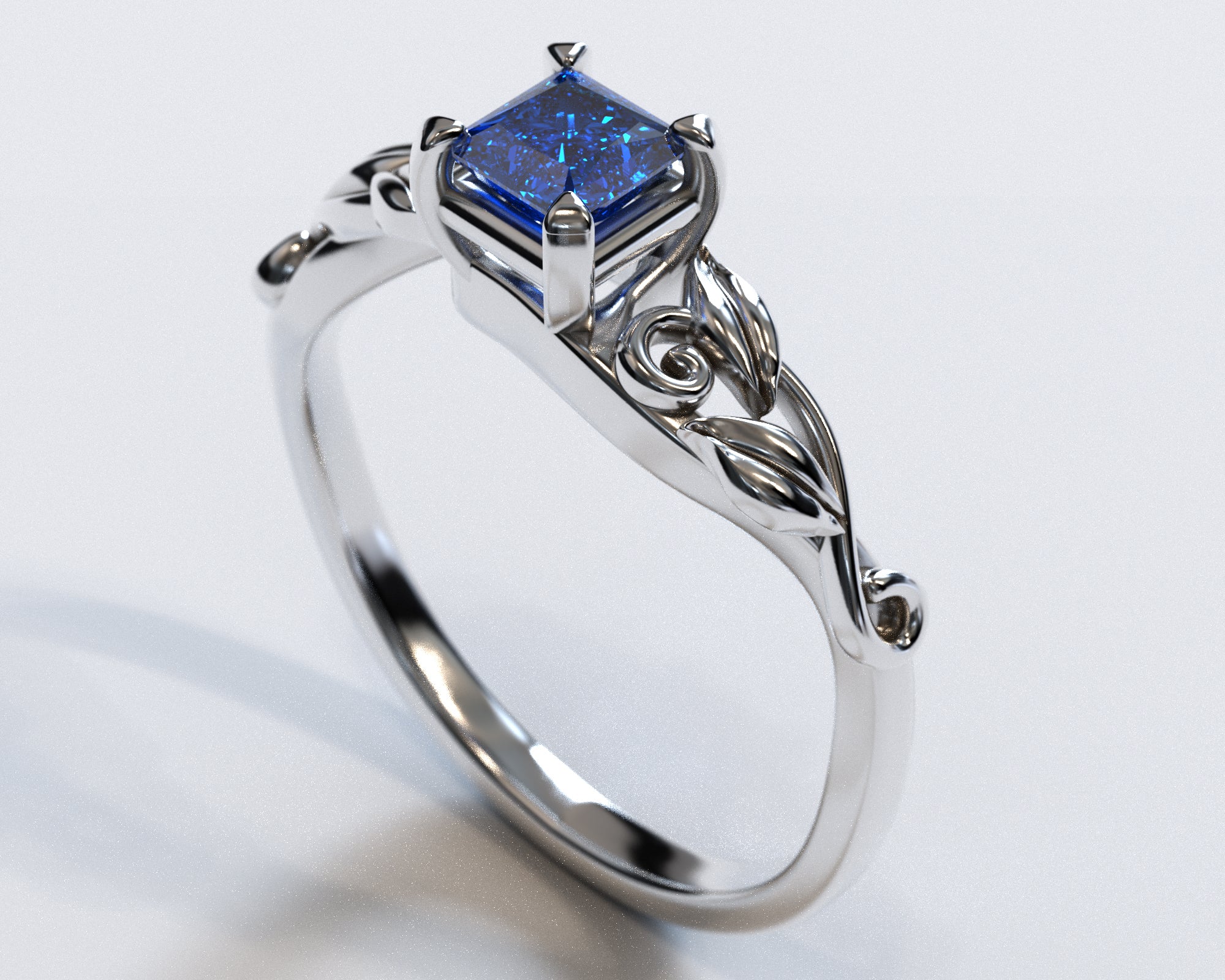 Exquisite Princess Cut Sapphire Engagement Ring - 14K White Gold Vintage Style for Weddings & Proposals | Perfect Gift for Her