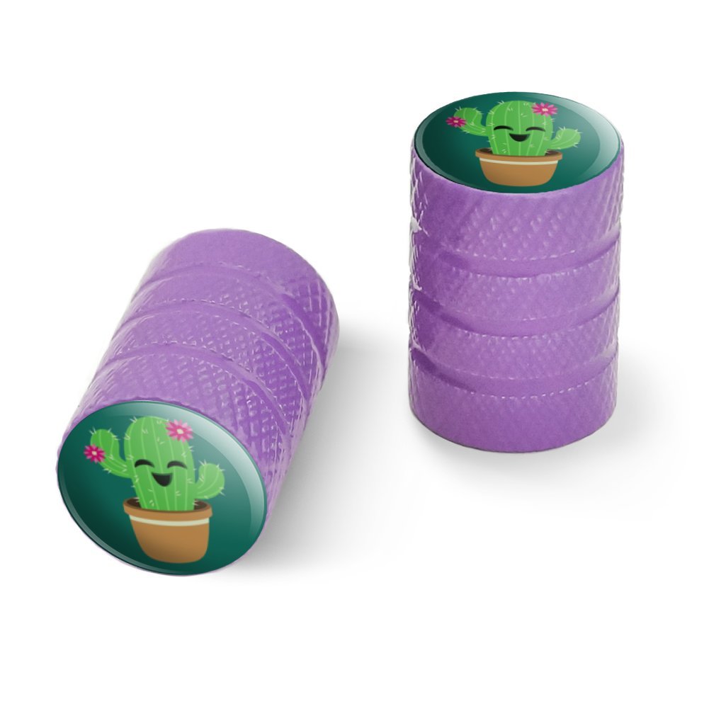 Stylish Aluminum Valve Stem Caps for Motorcycle & Bicycle Wheels - Cute Cactus Design with Pink Flowers - Perfect for Bike Accessories, Customization & Gift Ideas