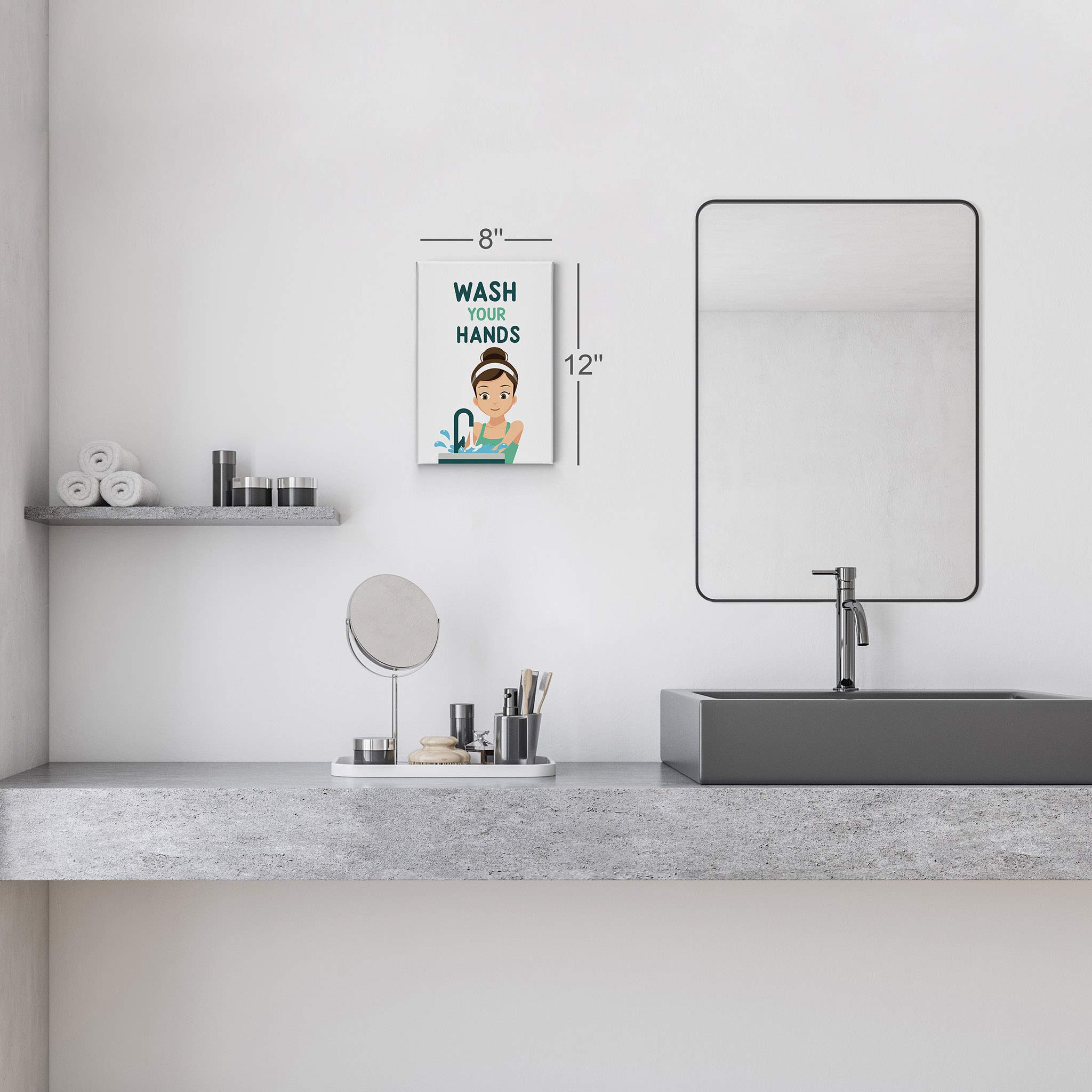 Smile Art Design Hand Washing Motivational Canvas Print - Cute Funny Bathroom Sign for Kids, Nursery & Home Decor - 12x8 Inches Ready to Hang Wall Art (Made in USA) - Perfect for Bathrooms, Kids' Rooms & Playrooms