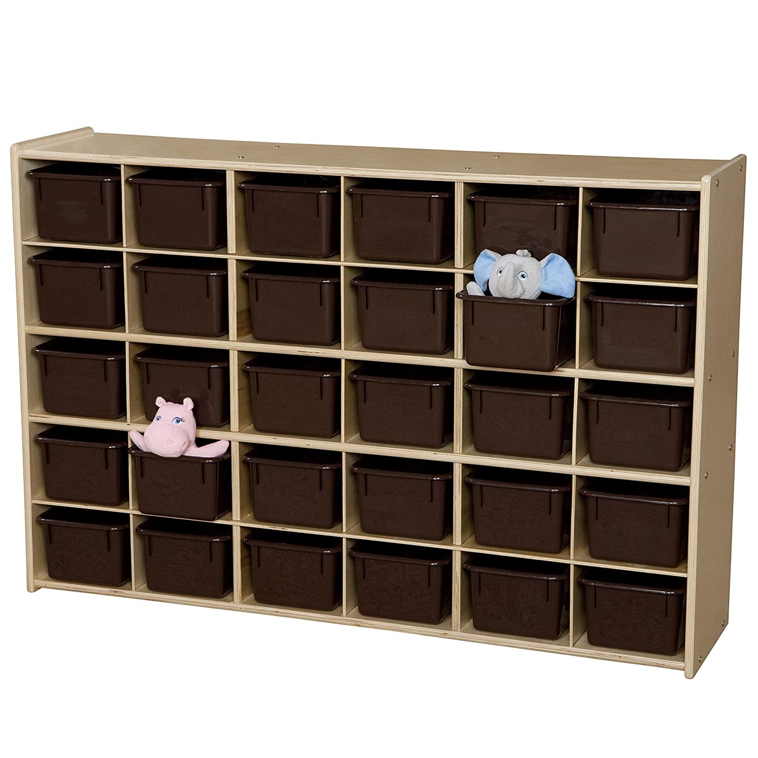 Contender Streamline Birch 30 Tray Storage Cabinet with Chocolate Bins - Fully Assembled Toy Organizer for Classroom, Montessori & Daycare - Natural Wood Kids Storage Solution for Toys, Books & Learning Materials
