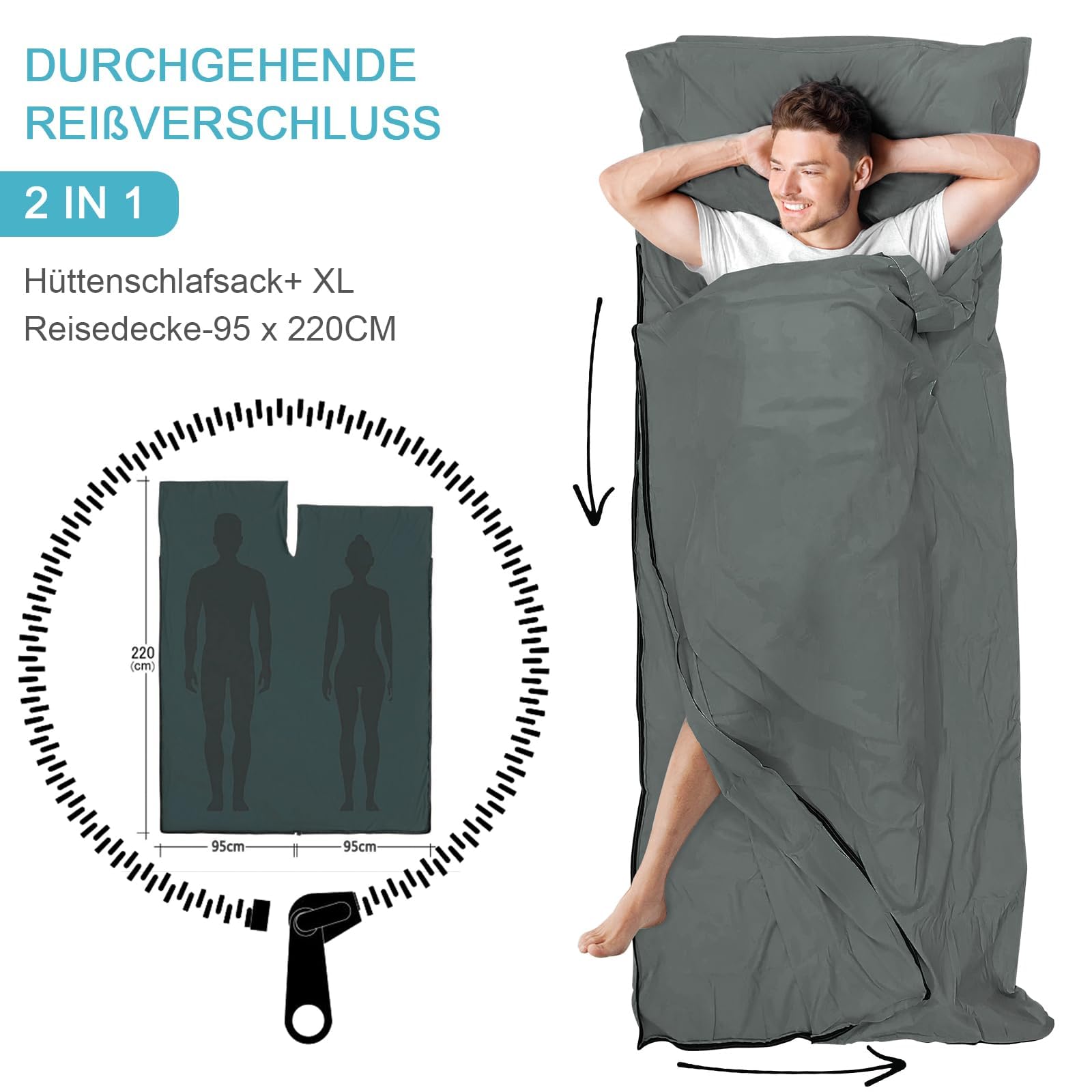 Lightweight Adult Sleeping Bag Liner - Portable Travel Sheet & Camping Sack for Hostels, Hiking & Outdoor Adventures | Breathable Single Sleep Sack for Backpacking, Camping & Travel
