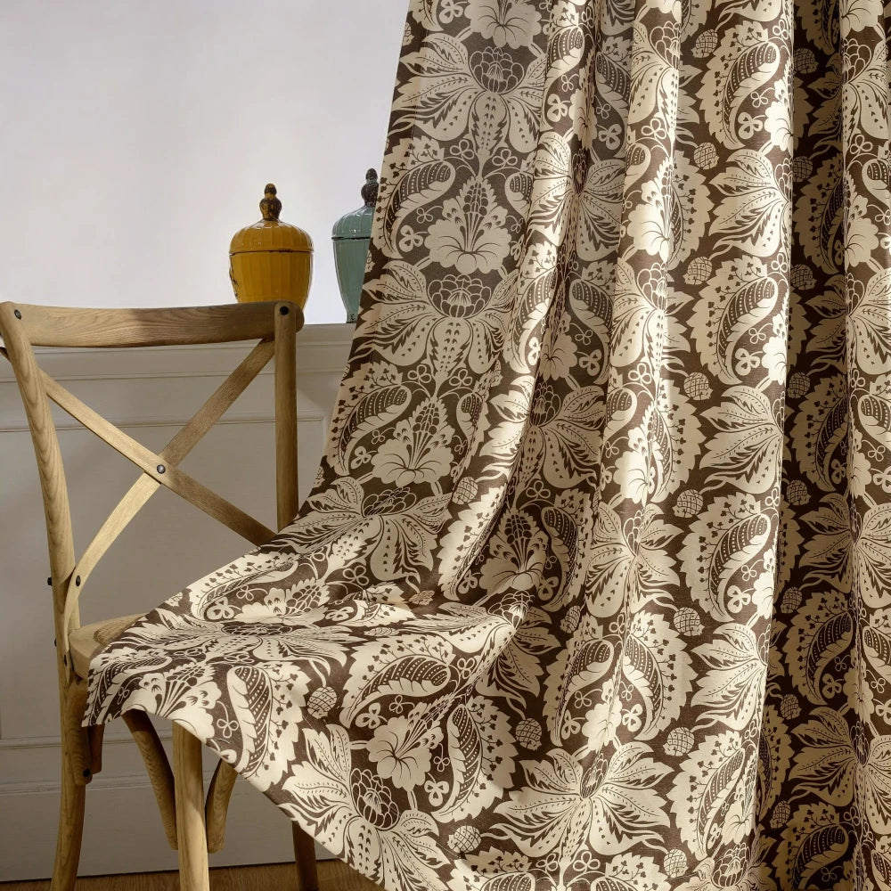Aubrie Victoria Damask Brown Blackout Curtains - Custom Size, Thermal Insulated, Noise Reducing for Bedroom, Living Room & Nursery