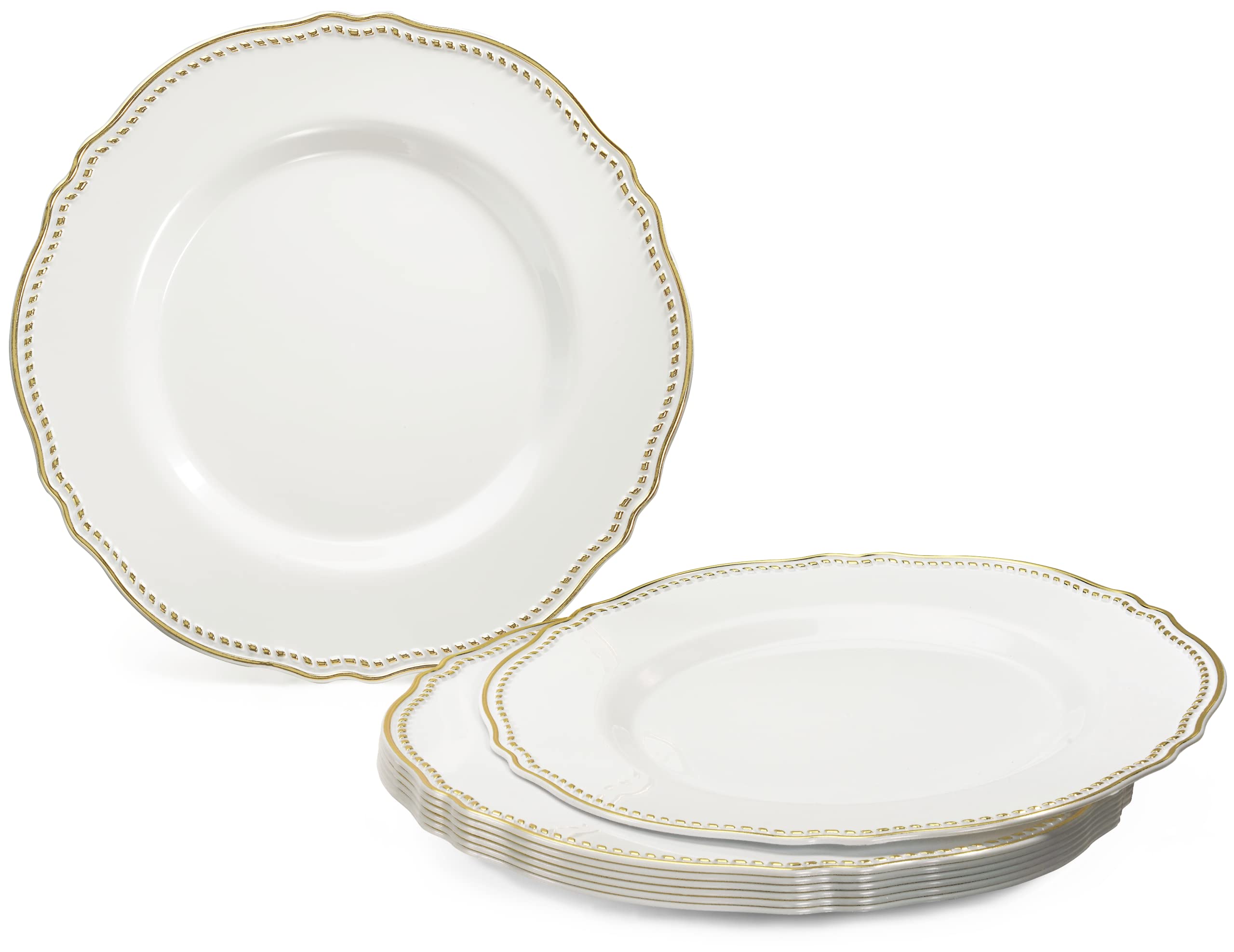 120-Pack Heavyweight Disposable Plastic Plates for Weddings & Parties - 9-Inch Elegant White & Gold Luncheon Plates | Perfect for Bridal Showers, Birthday Celebrations and Formal Events