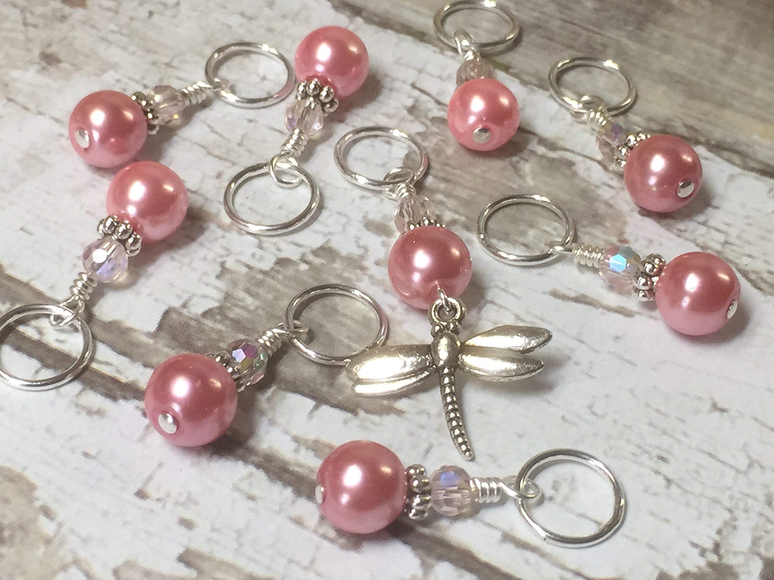 Pink Dragonfly Knitting Stitch Markers - Handmade Jewelry for Crochet & Knitting Projects - Perfect for DIY Crafters and Knitters (Set of 10)