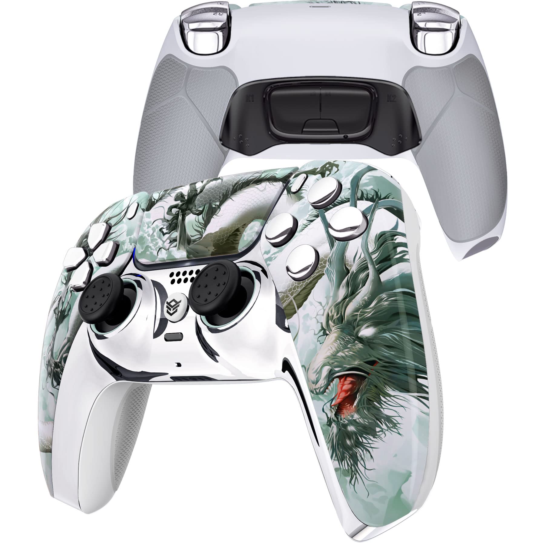 HexGaming Ultimate PS5 Controller with 4 Mappable Back Buttons, Interchangeable Thumbsticks & Fast Shot Trigger - Jade Dragon Cloud Dominator - Perfect for FPS, Racing & Competitive Gaming
