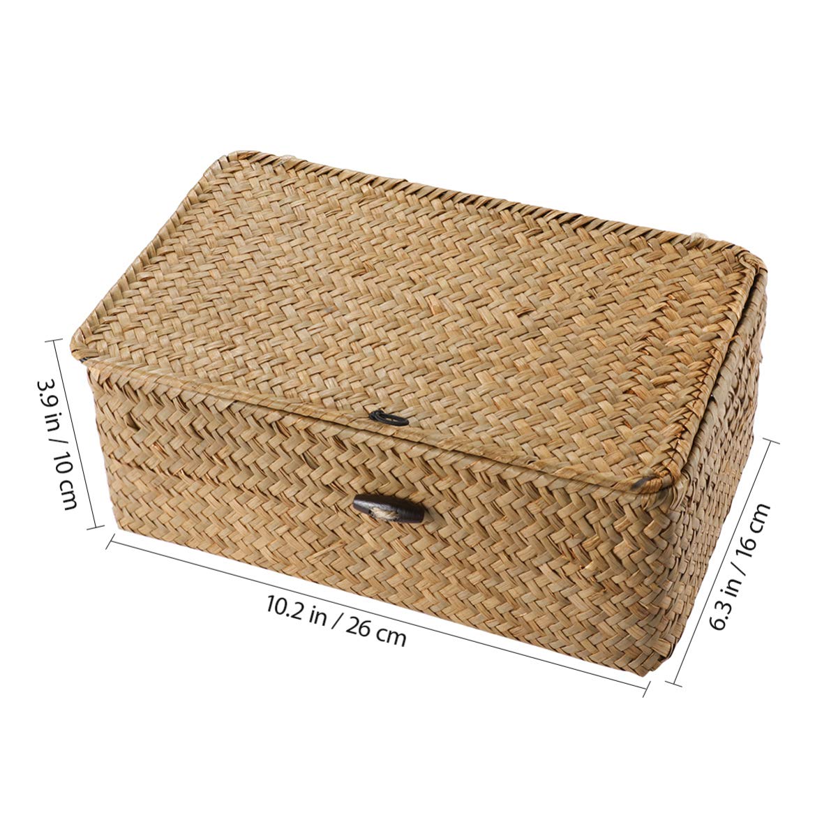 Decorative Small Wicker Baskets with Lid - Rectangular Seagrass Storage Bin for Home, Bathroom & Shelf Organization | Perfect for Bathroom Essentials, Living Room Decor & Closet Storage