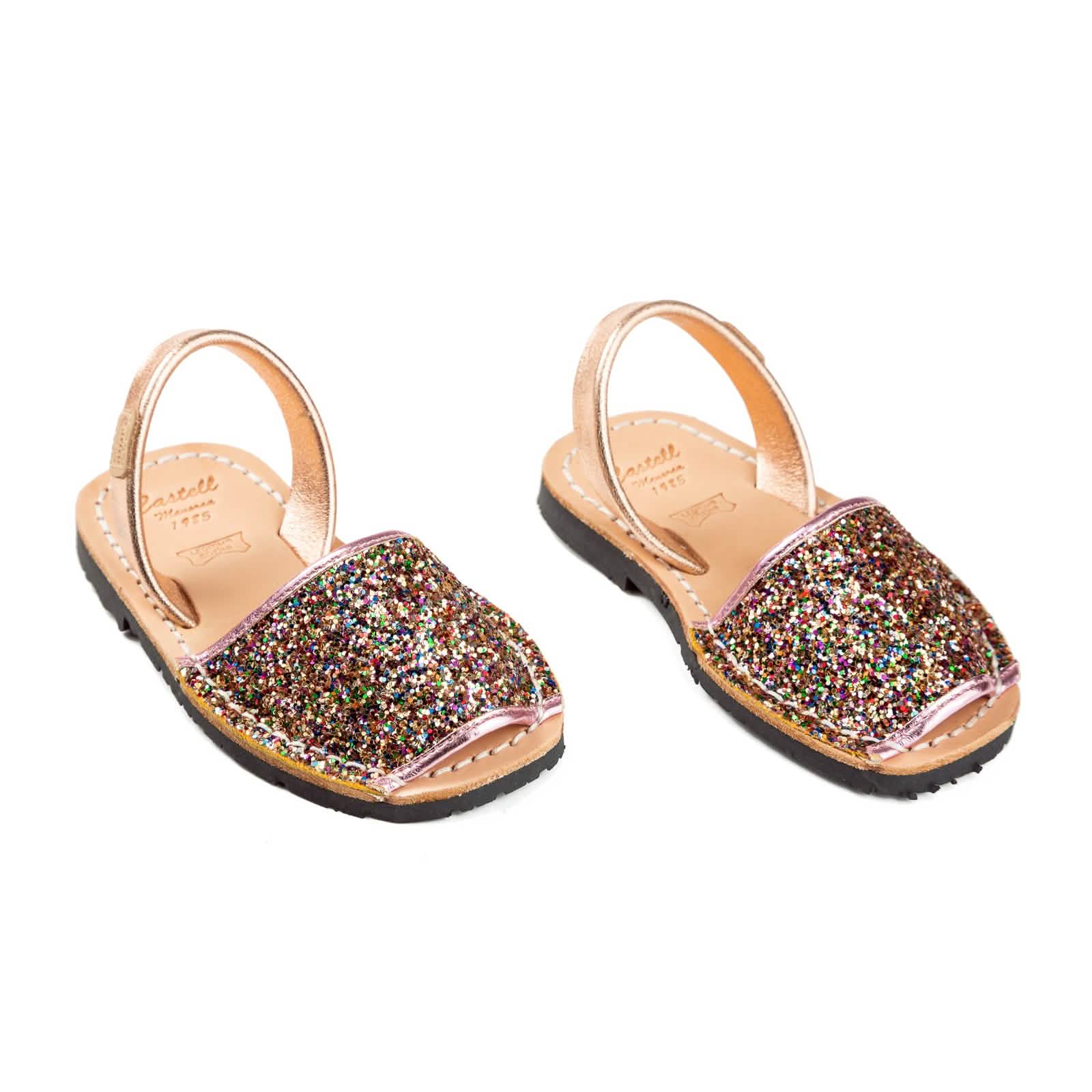 Sparkly Leather Menorcan Sandals for Kids - Iker 1097R - Comfortable & Stylish Beach Shoes for Summer Vacations & Outdoor Play