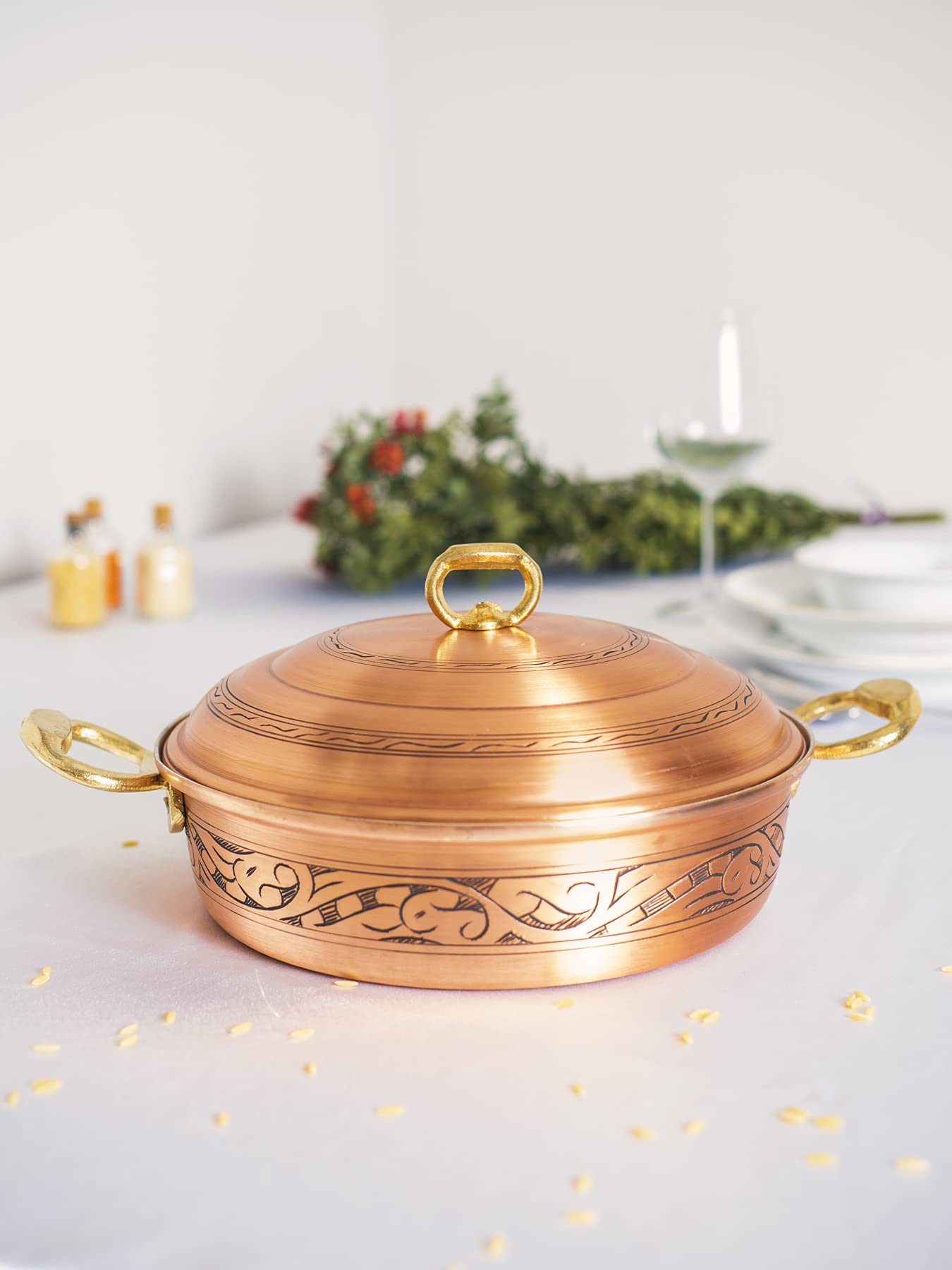 Handmade Vintage Copper Cooking Pot 23cm - Traditional Copper Cookware for Stovetop & Induction - Perfect for Soups, Stews & Slow Cooking