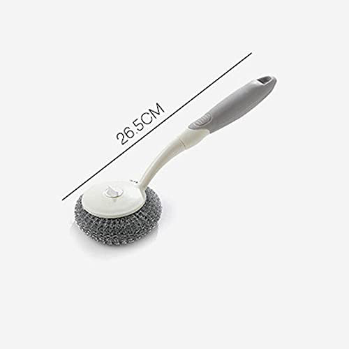 JERN® 3 Pack Long-Handled Scrub Brush - Stainless Steel Wire Grill & Pot Scrubber with Hanging Hole - Heavy Duty Cleaning Brush for Kitchen, Grill, BBQ, Oven & Cookware - Durable Scouring Pads & Utensil Cleaner