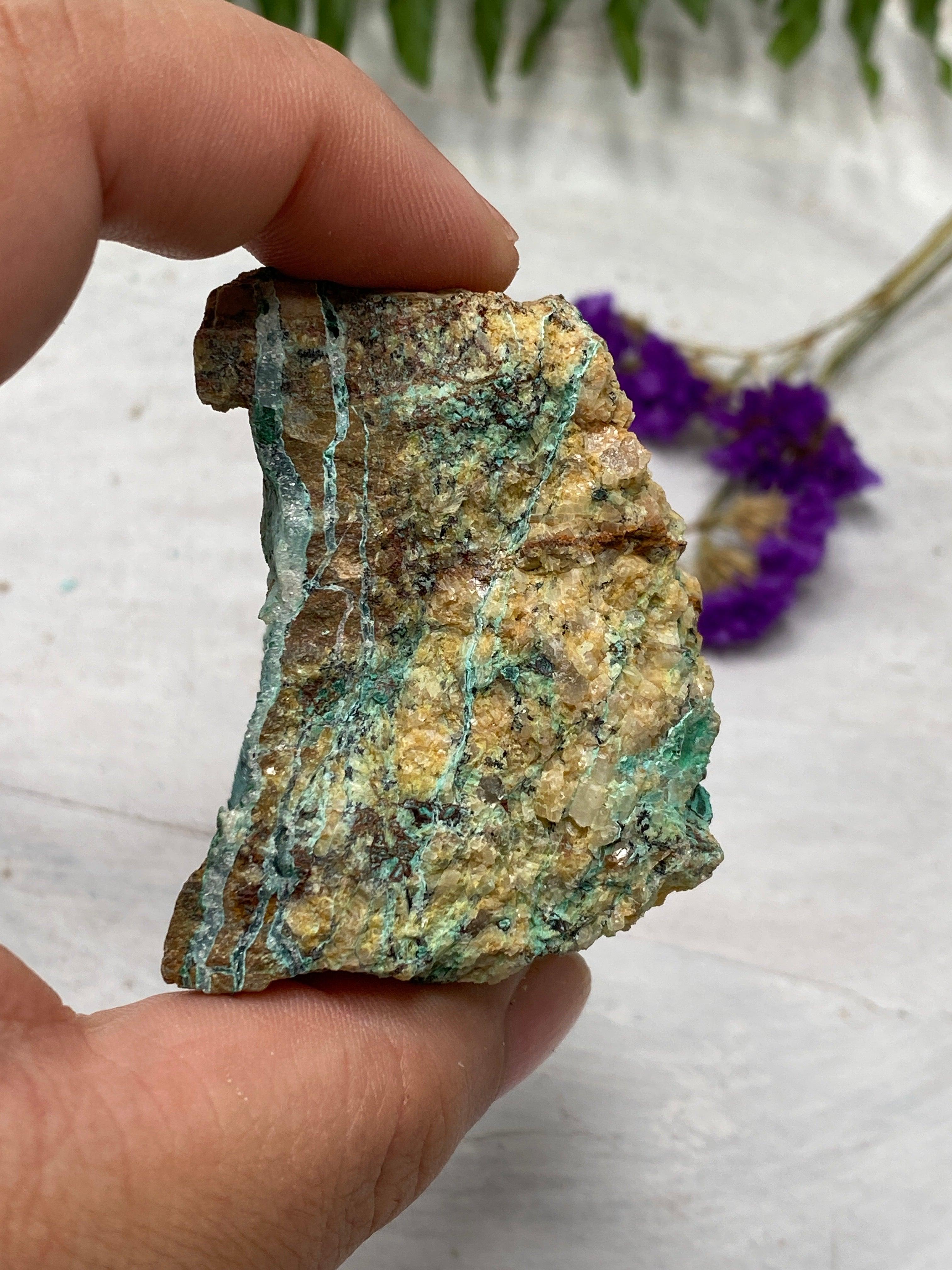 Drusi Coated Chrysocolla Malachite Dolomite CR3268 - Natural Healing Crystal for Meditation, Energy Work & Home Decor
