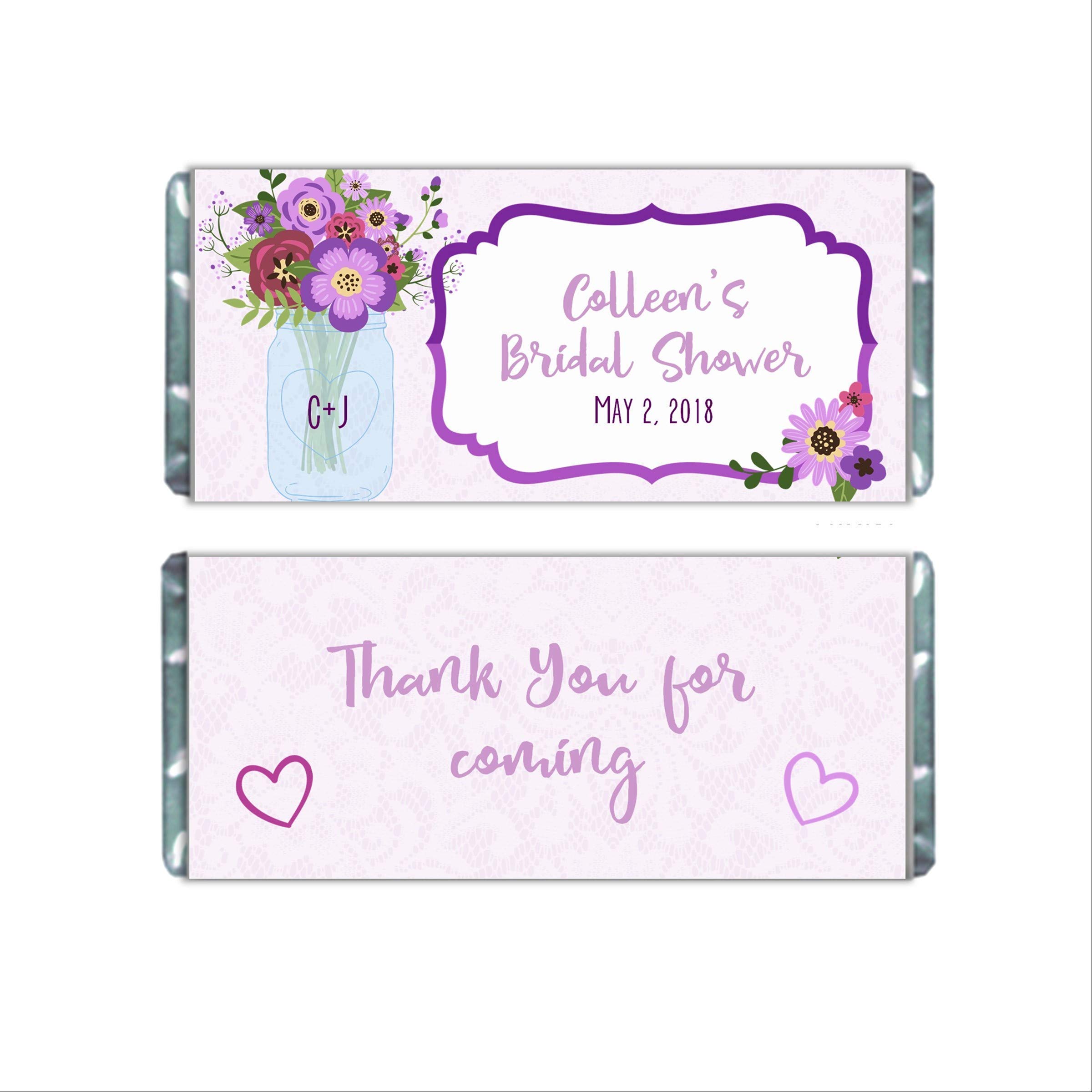Personalized Purple Floral Chocolate Bar Labels - Pack of 20 for Bridal Shower Favors