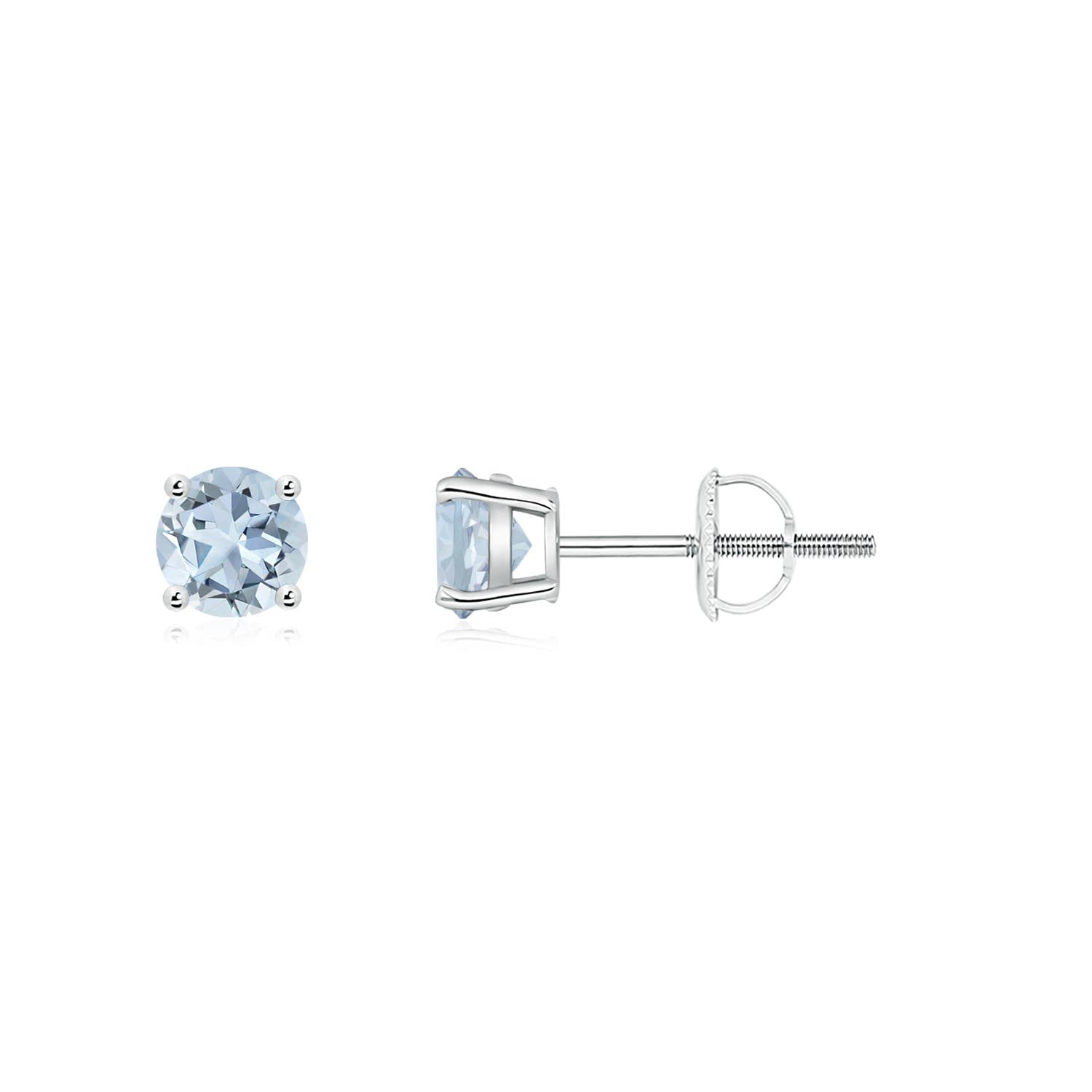 ANGARA Natural Round Aquamarine Stud Earrings in 14K Solid Gold/Platinum | March Birthstone Jewelry for Women, Birthday, Engagement, Anniversary & Wedding Gift | Perfect for Everyday Wear & Special Occasions