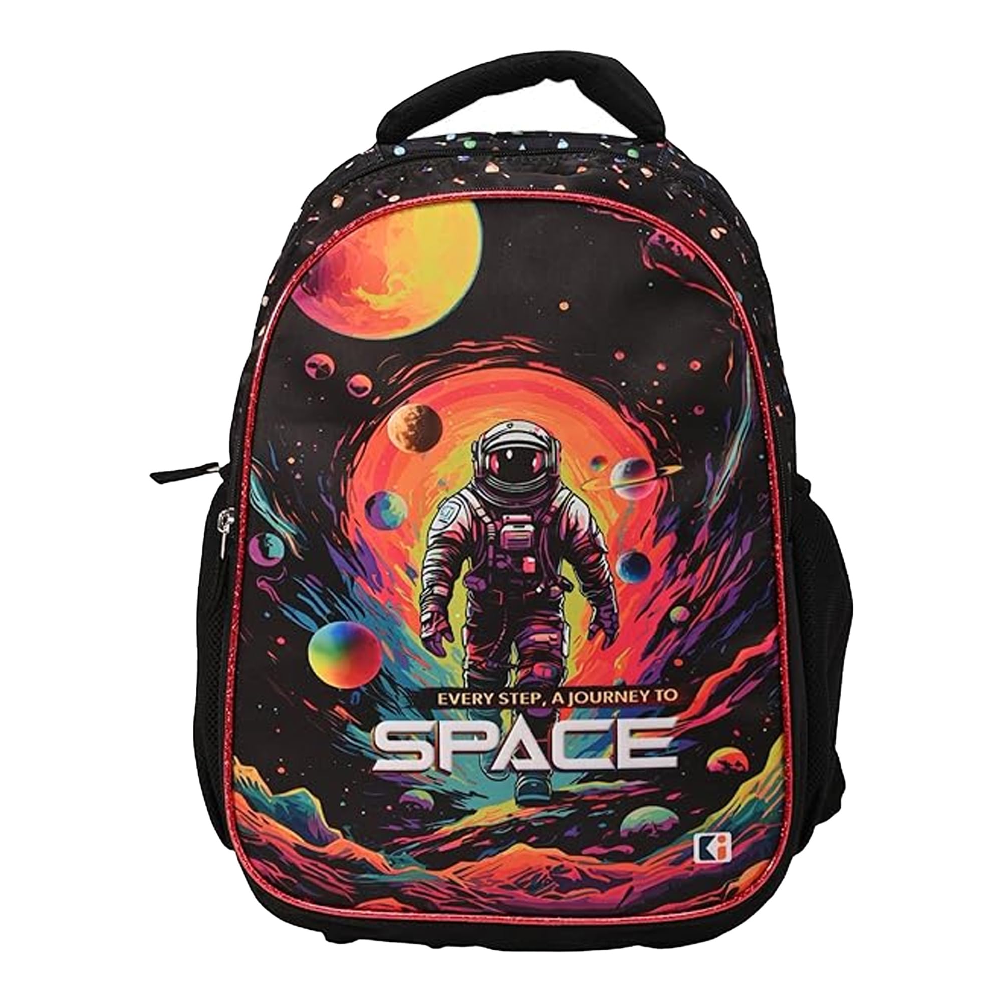 Kuber Industries Space Themed School Backpack - 4 Compartment Water Resistant Bookbag for College & High School | Durable Daypack for Boys & Teens | Perfect for School, Travel & Outdoor Adventures | Black