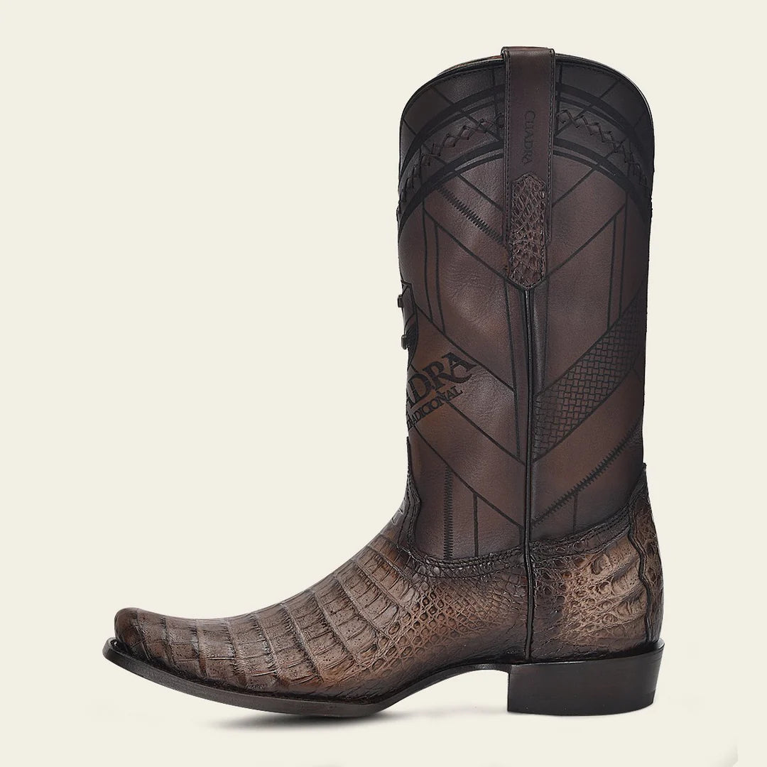 Exotic Caiman Leather Cowboy Boots for Men - Premium Chocolate Brown Dress Boots - Perfect for Western Rodeo, Country Dance & Casual Wear