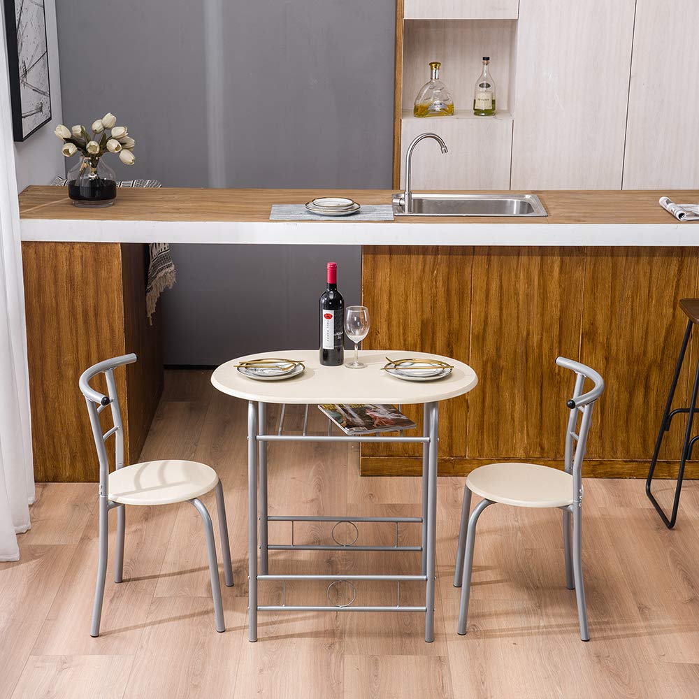 2-Person Breakfast Table Set - 3 Piece Space Saving Bistro Dining Set (1 Table + 2 Chairs) for Small Kitchens, Balconies & Apartments - Natural Wood Compact Cafe Style Furniture for Morning Coffee & Cozy Meals