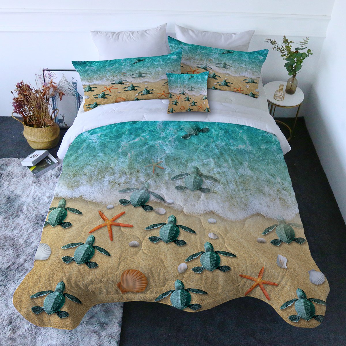 Happy Little Sea Turtles Quilt Set - Soft & Cozy Coral Reef Themed Bedding for Kids & Nursery Decor - Perfect for Baby Showers, Beach Themed Rooms & Ocean Lover Gifts