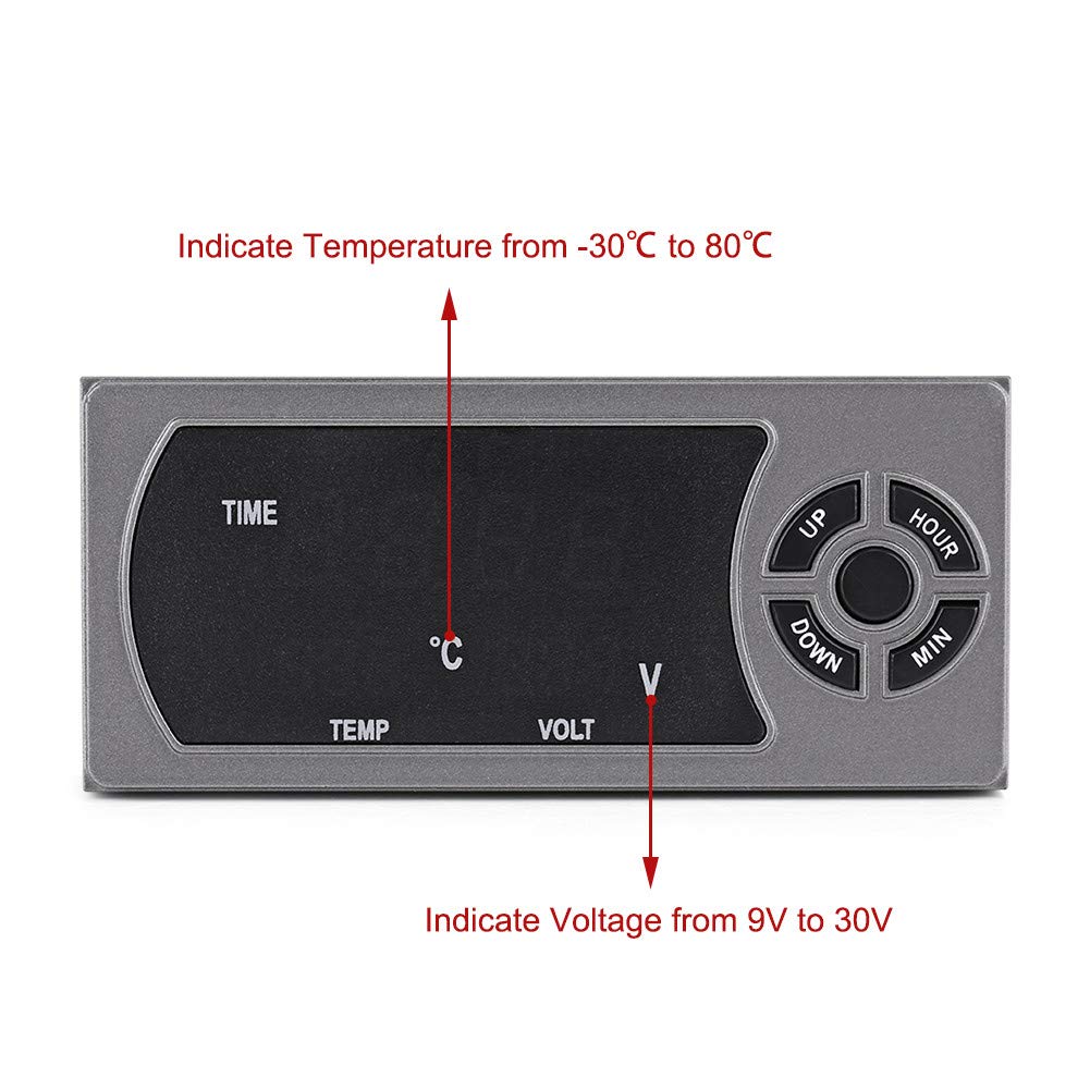 12-24V Multifunctional Car Digital Clock with Alarm, Thermometer & Voltmeter - 3-in-1 LED Display for Vehicle Dashboard, Perfect for Road Trips & Daily Commutes