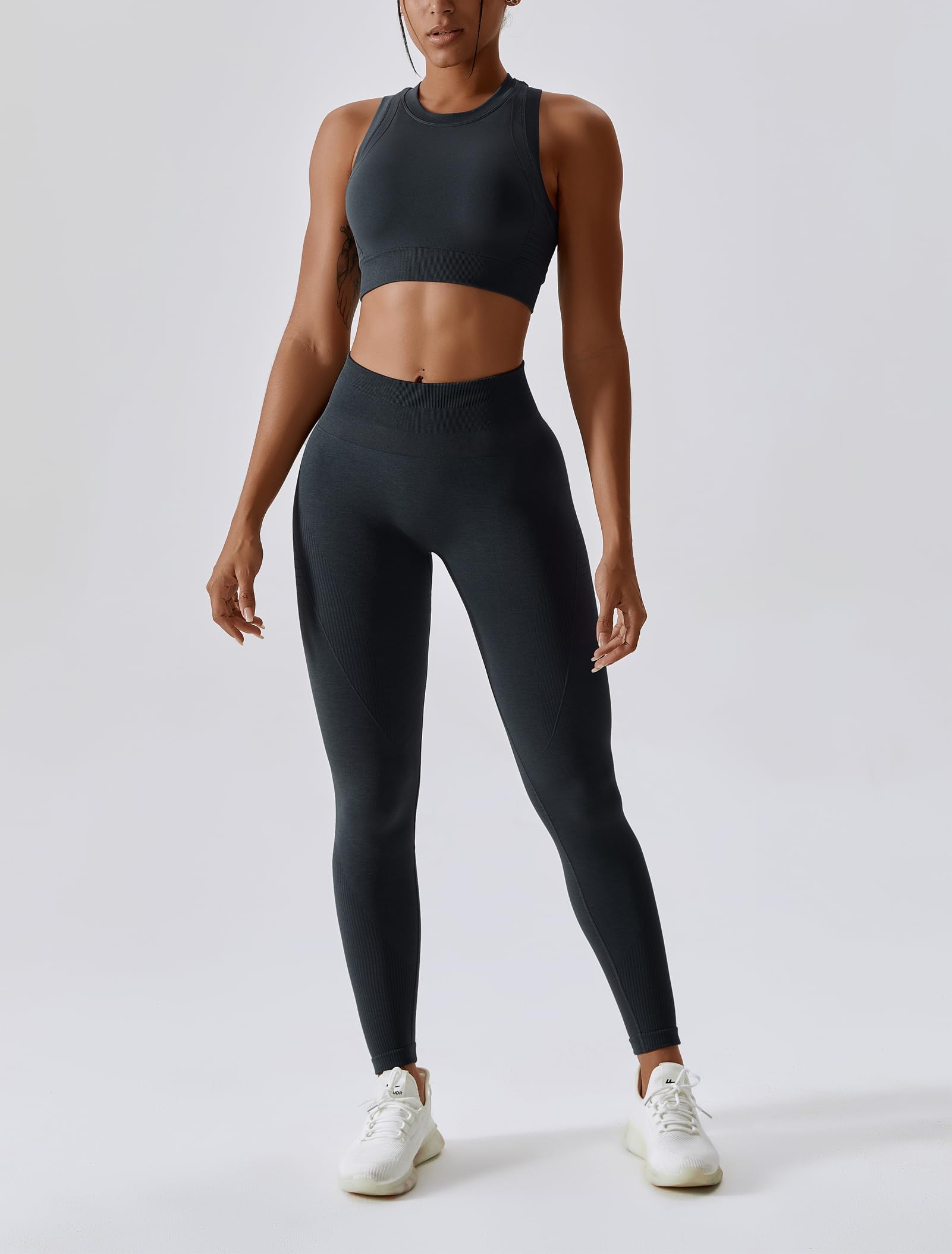 ABOCIW Women's Seamless Workout Sets - Racerback Sports Bra & High Waist Yoga Leggings 2-Piece Gym Outfit for Running, Pilates & Fitness Training