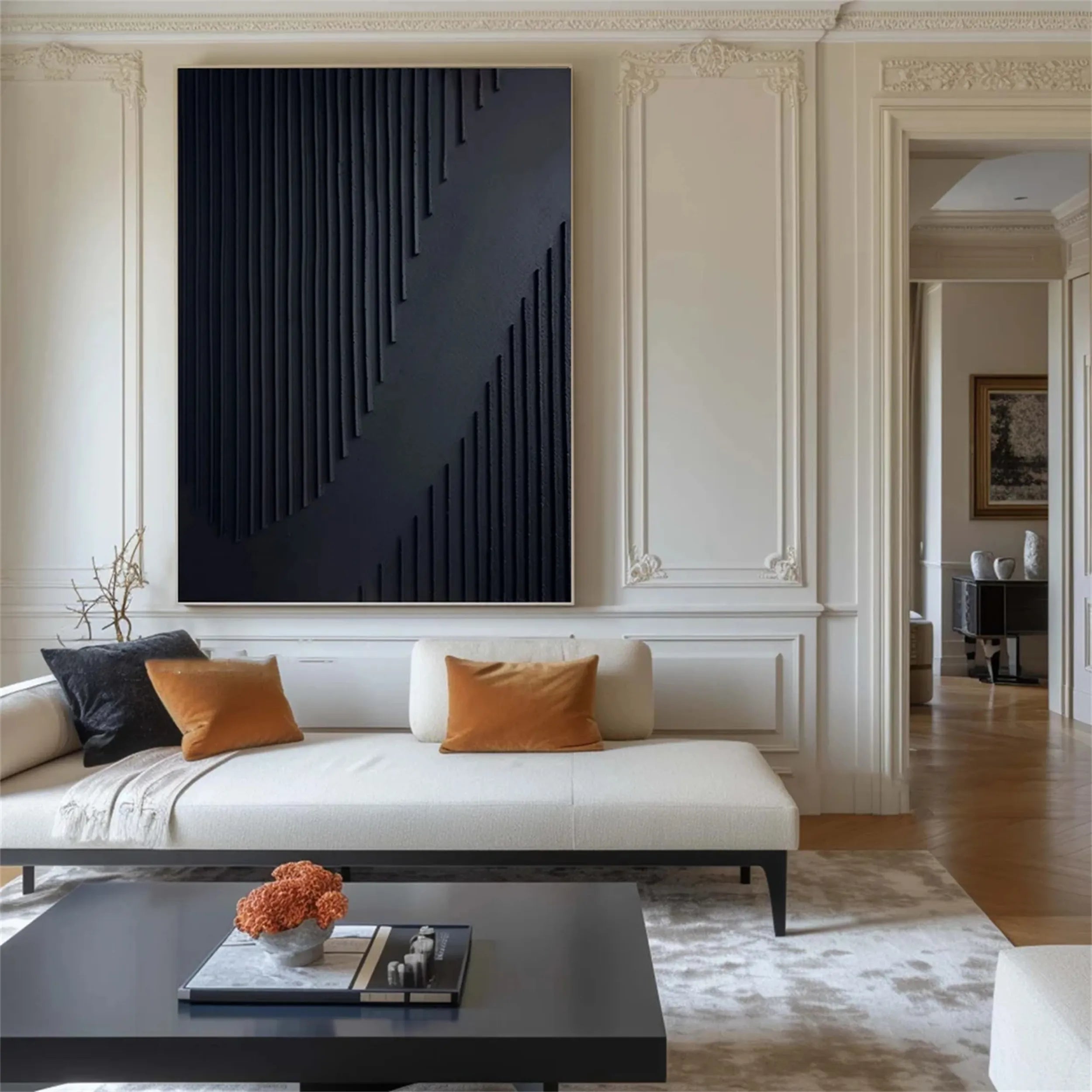 Black Minimalist Textured Painting Canvas Wall Art - Modern Abstract Home Decor for Living Room, Bedroom & Office - Premium Quality #MZ081