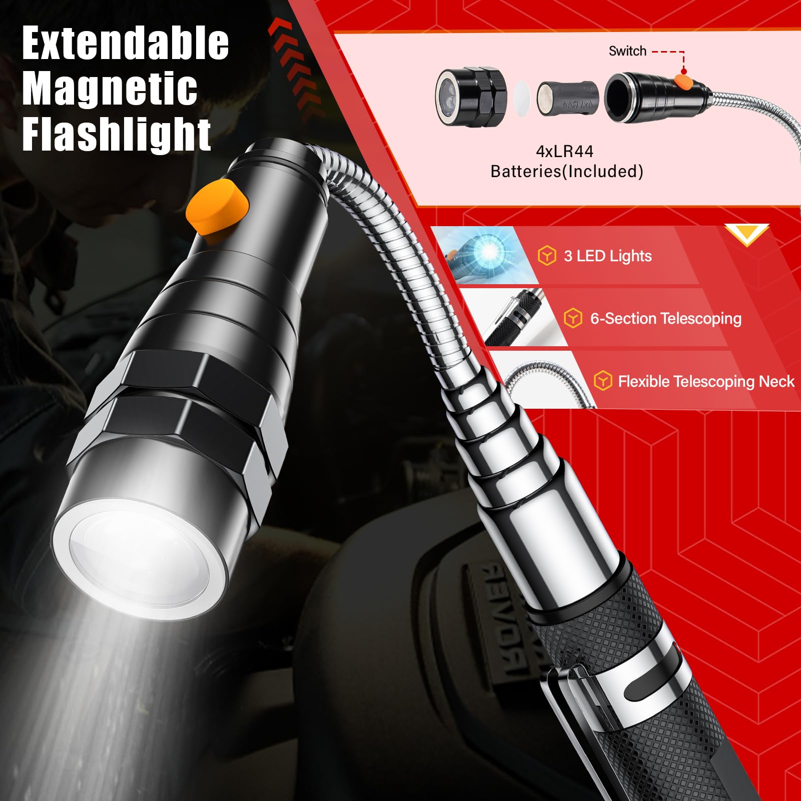 Magnetic Pick Up Tool Set with Telescoping Handle & LED Flashlight - Extendable Magnet Grabber with Inspection Mirror - Perfect Gifts for Men, Women, Dad, Husband - Great for Car Repair, Workshop, Construction & DIY Projects