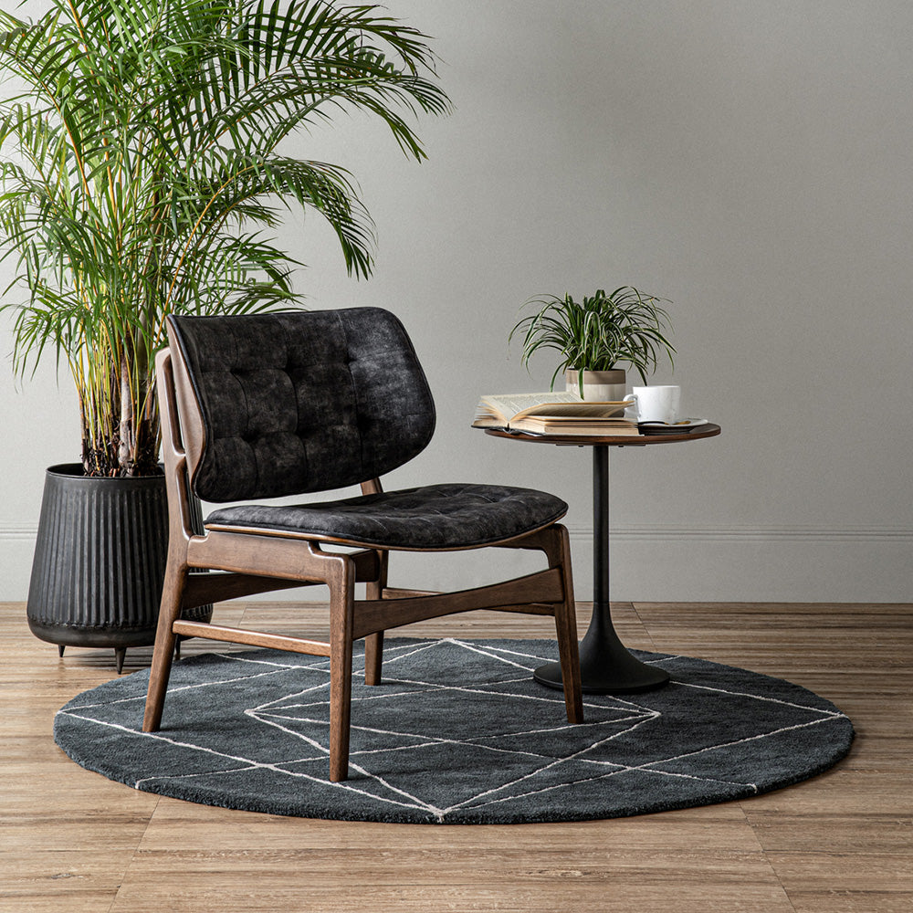 HEATH Lounge Chair - Modern Walnut Wood & Charcoal Fabric Accent Chair for Living Room, Bedroom, Office - Comfortable Reading Chair with Ergonomic Design for Relaxing & Lounging