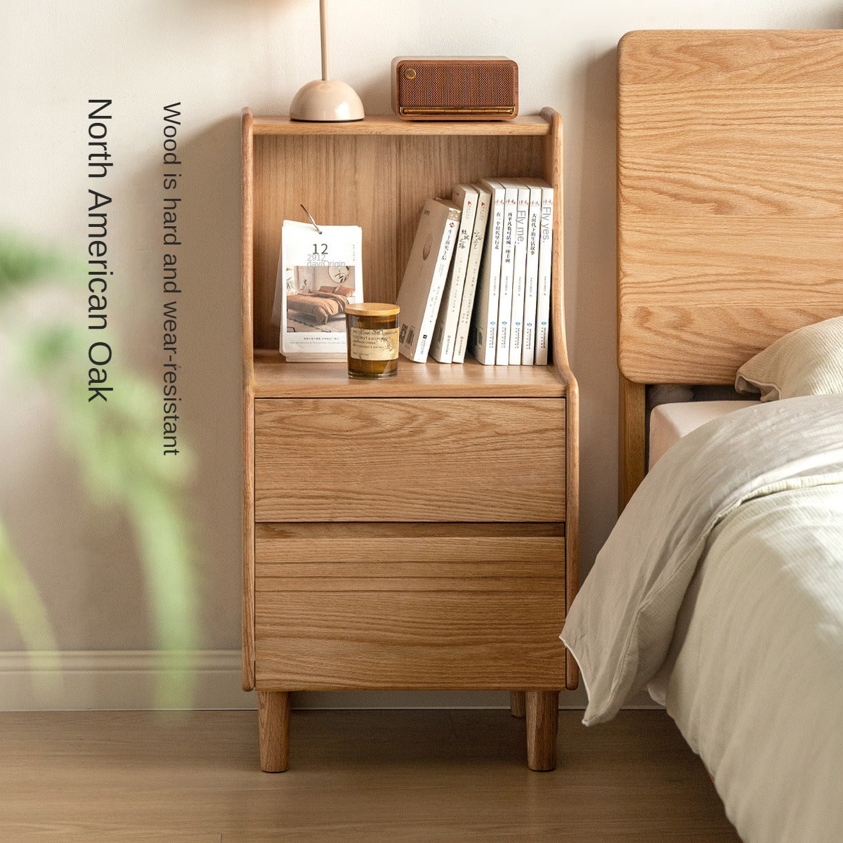 Solid Oak Wood Nightstand - Modern Bedside Table with Drawer for Bedroom, Living Room, or Guest Room - Durable & Stylish Furniture for Home Decor