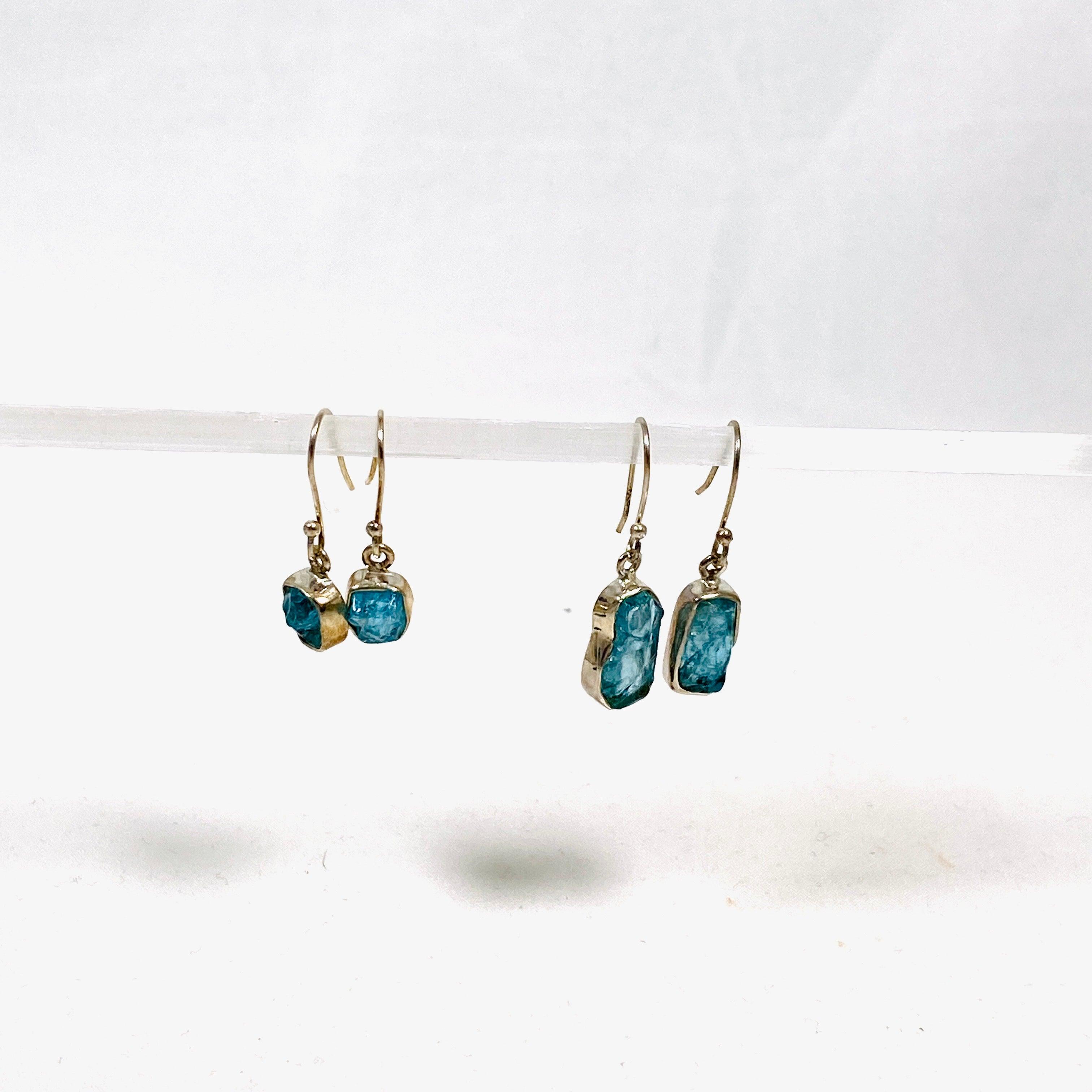 Natural Blue Apatite Raw Crystal Earrings E2359 AP - Handmade Boho Jewelry for Women - Perfect for Meditation, Healing & Spiritual Practices