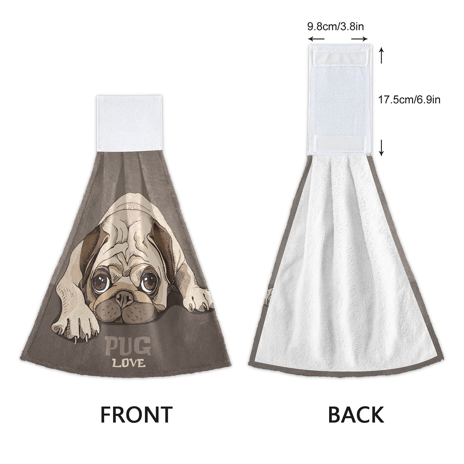 Funny Pug Puppy Kitchen Towels Set of 2 - Cute Dog Design Hand Towels for Kitchen & Bathroom Decor - Absorbent Wash Cloths for Cooking, Cleaning and Home Decor