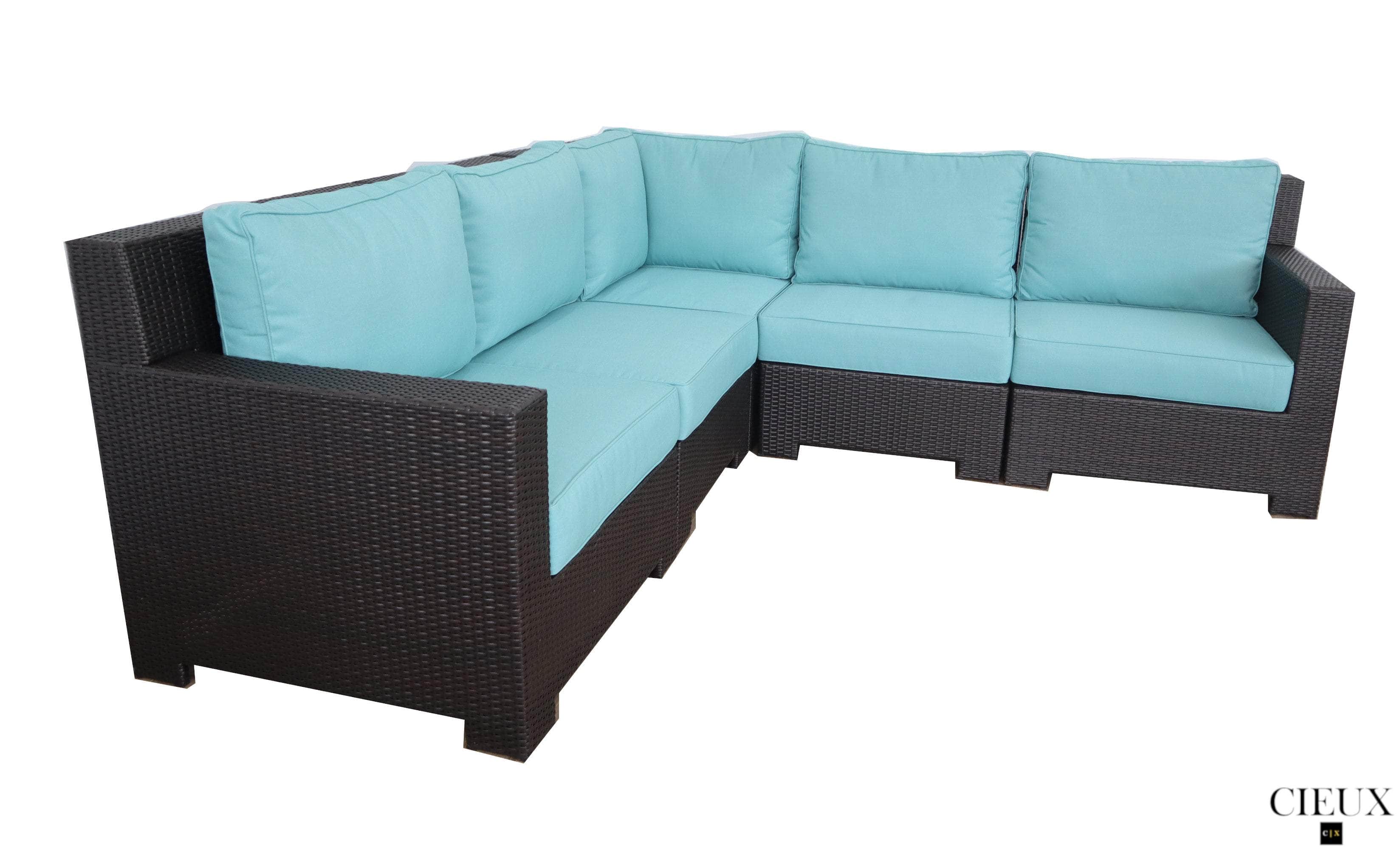 Provence Outdoor Patio Wicker Rattan Modular Corner Sectional Sofa Set - Blue All-Weather Furniture for Garden, Poolside & Backyard Relaxation