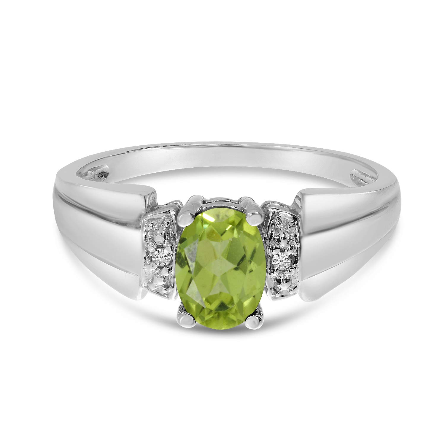 14K White Gold Oval Peridot and Diamond Ring for Women - Elegant Birthstone Jewelry for Engagement, Wedding, Anniversary & Special Occasions