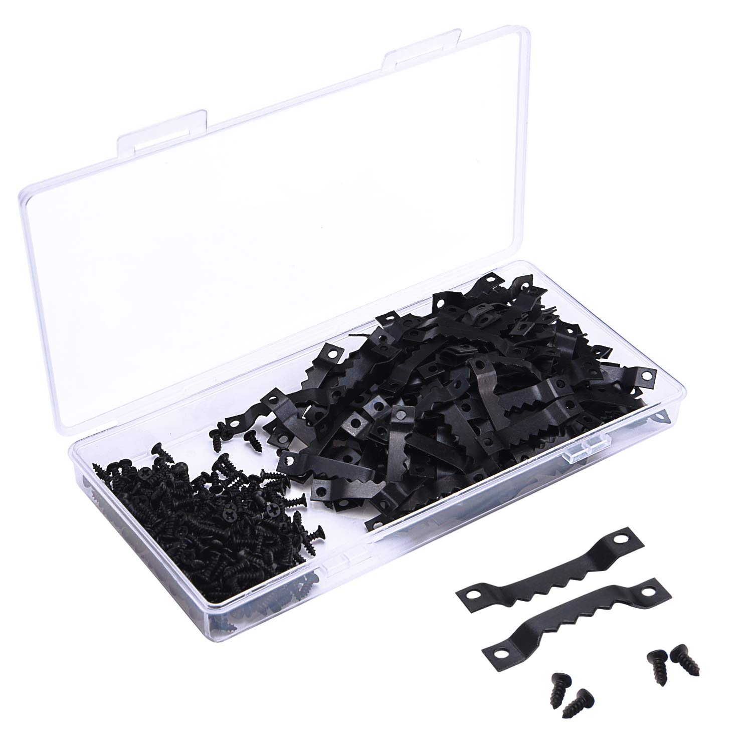 150 Pack Black Sawtooth Picture Hangers with Screws - Heavy Duty Photo Frame Hooks for Wall Mounting Art, Mirrors & Canvases - Perfect for Home, Office & Gallery Decor