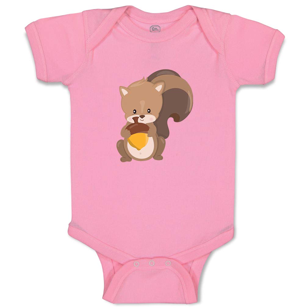 Custom Personalized Baby Bodysuit for Boys & Girls - Soft Cotton Striped Squirrel Nut Design - Perfect for Newborn Gifts, Photo Shoots & Everyday Wear