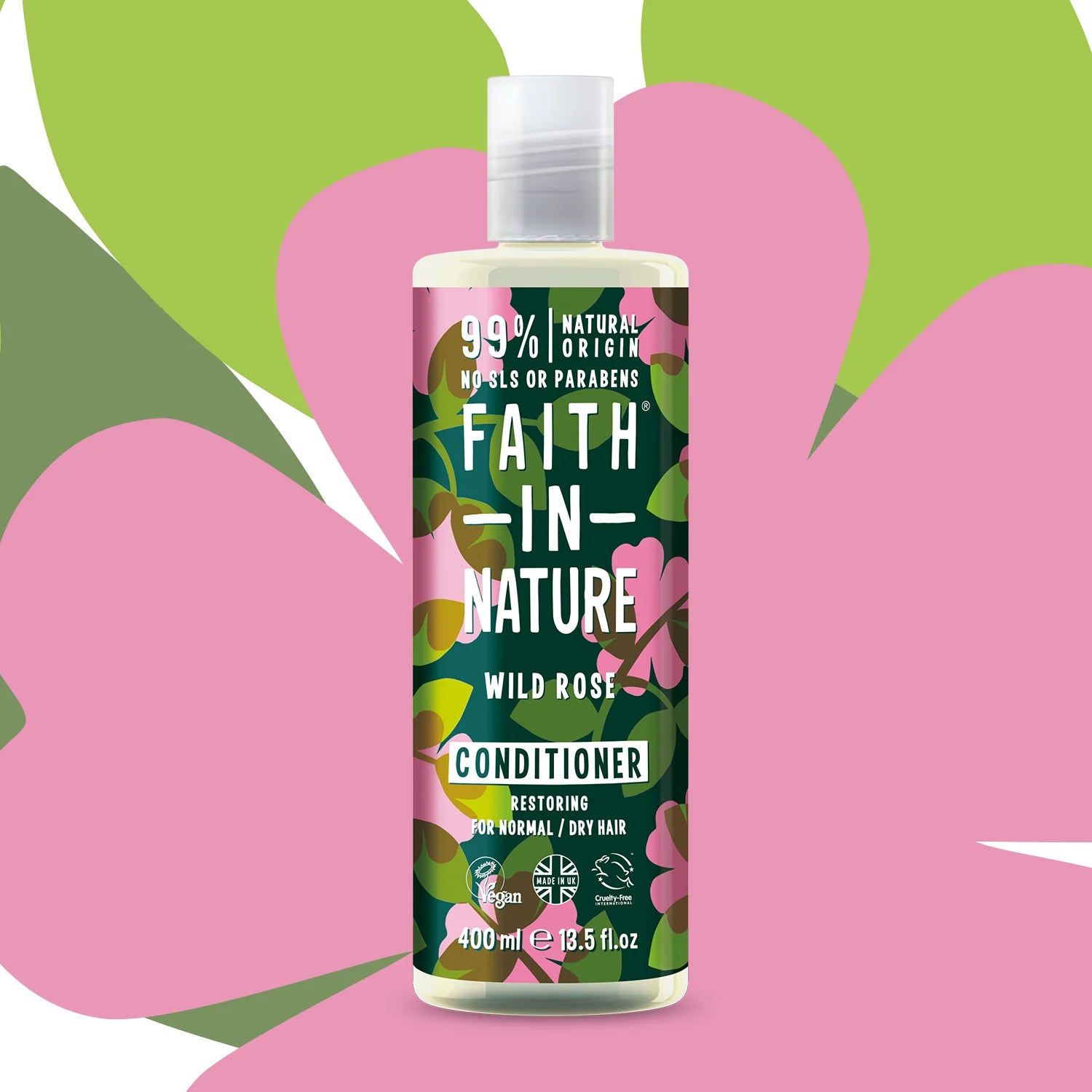 Faith in Nature Wild Rose Conditioner 400ml - Natural Hair Care for Dry & Damaged Hair - Vegan & Cruelty-Free - Perfect for Daily Hydration & Repair