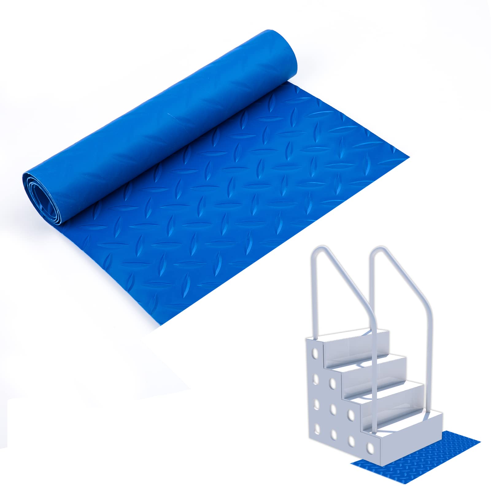KINBOM 35x9 Inch Non-Slip Pool Ladder Pad - Blue Swimming Pool Ladder Mat with Anti-Skid Surface, Durable Protective Step Cover for Inground/Above Ground Pools - Perfect for Pool Safety and Comfort