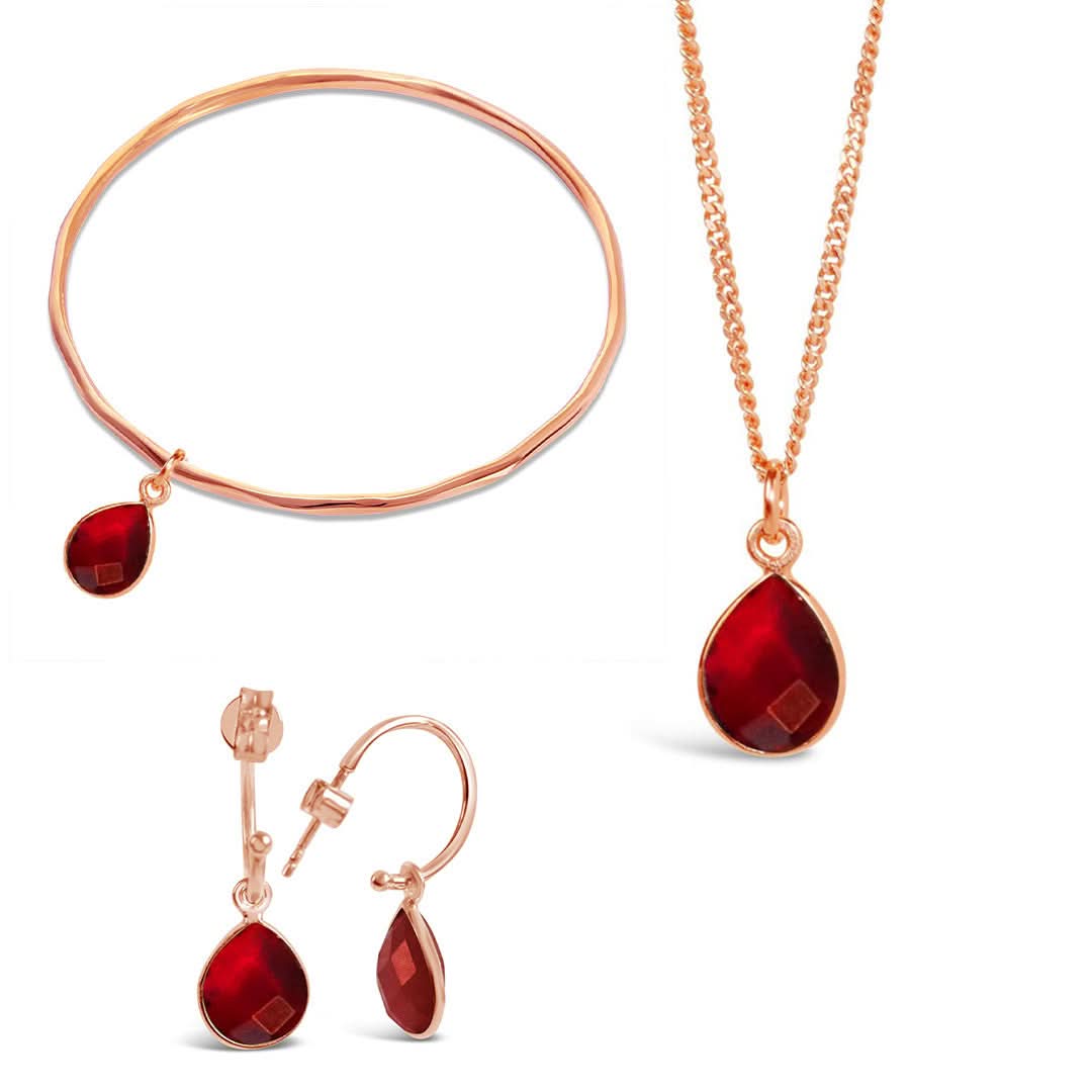 Garnet Charm Bangle Bracelet - January Birthstone Jewelry in Rose Gold | Perfect Gift for Birthday, Anniversary & Valentine's Day