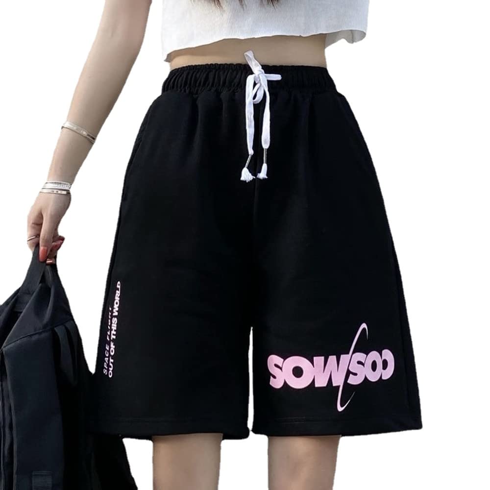 Oversized Kawaii Long Shorts for Women & Teens - High Waist Running Gym Sports Shorts, Goth Punk Style Summer Shorts for Walking, Beach & Home Wear