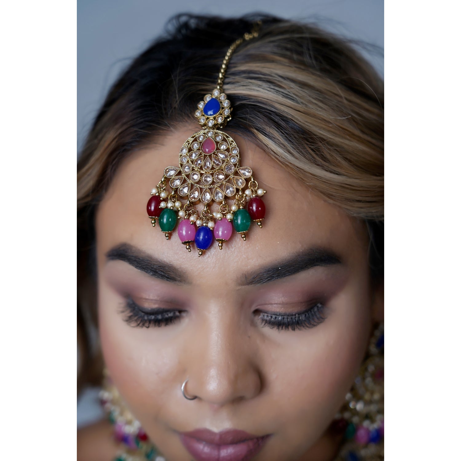 Jhalak Multi-Color Indian Bridal Jewelry Set with Tikka - Perfect for Weddings, Festivals & Special Occasions
