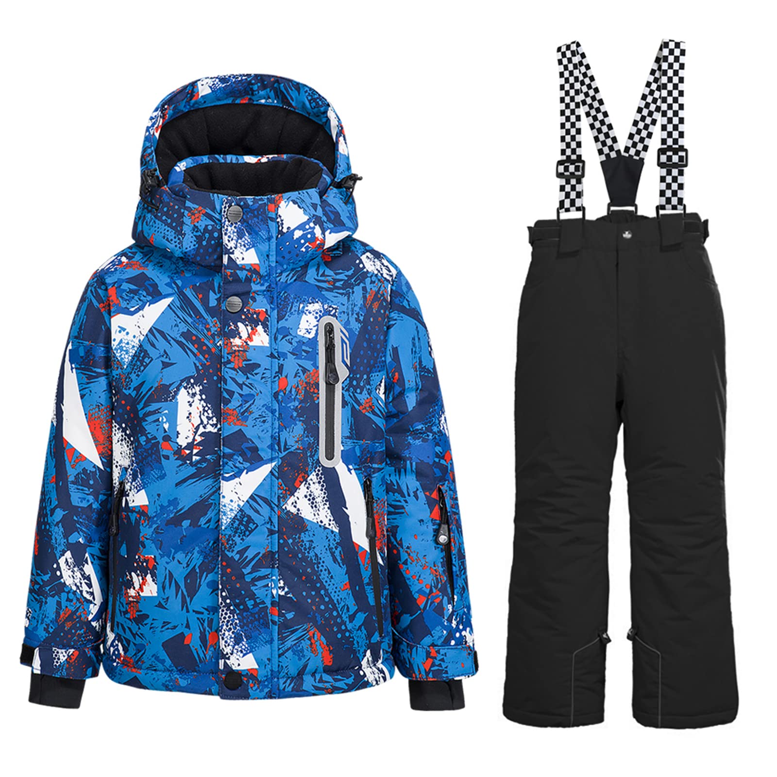 WOWULOVELY Boys' 2-Piece Colorblock Snow Pants & Jacket Set - Waterproof Winter Snowsuit for Skiing, Snowboarding & Outdoor Activities